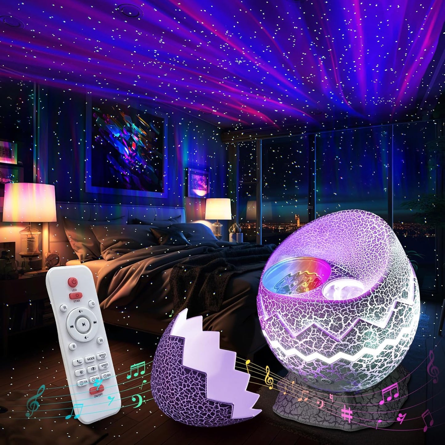 Rossetta Star Projector, Galaxy Projector for Bedroom Nebula Night Light Projector with White Noise, Bluetooth Speaker, Timer and Remote, Room Decor, Gifts for Kids, Adults, Birthday, Party, Easter