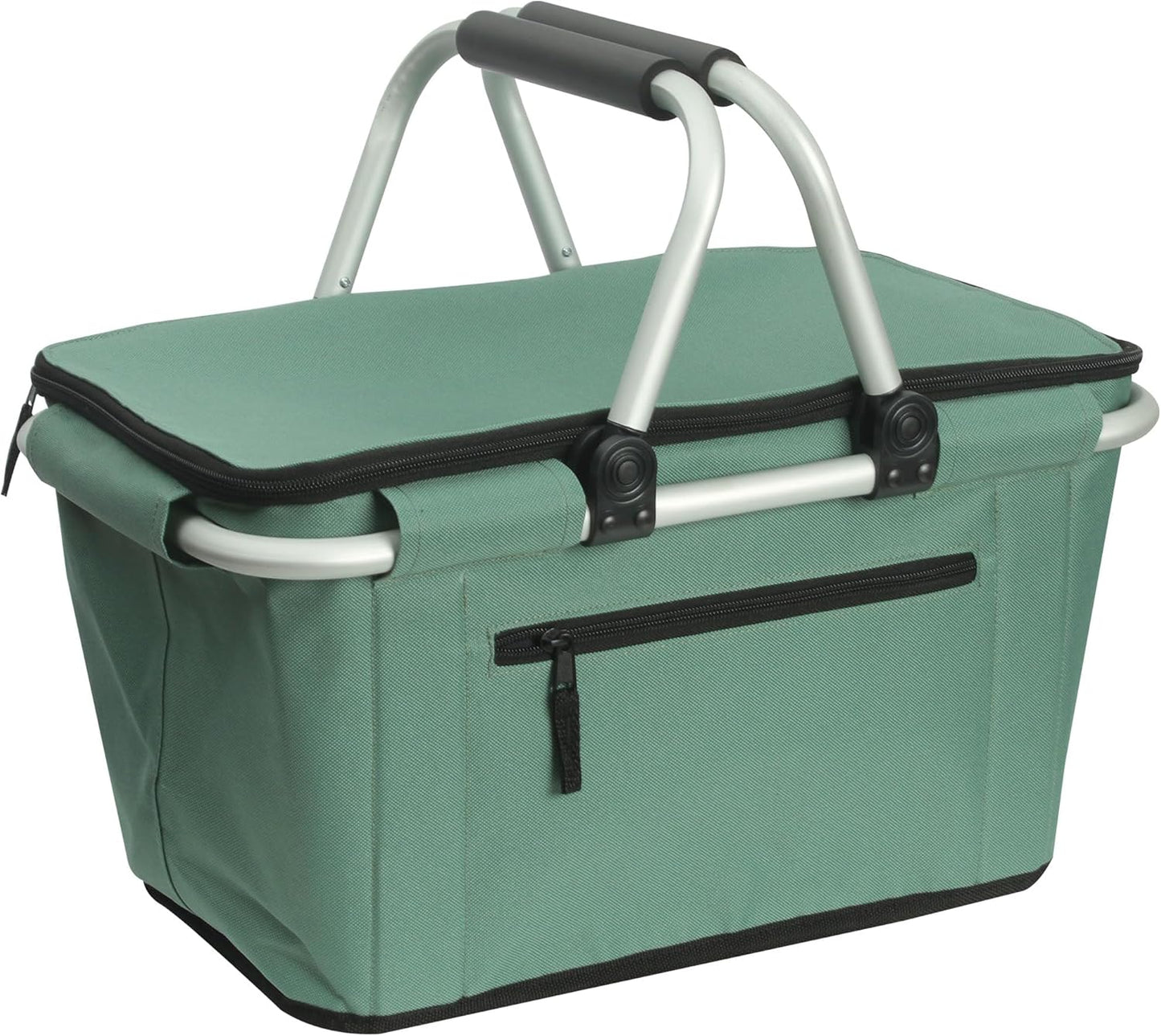 Picnic Basket, SIYUAN Collapsible Shopping Basket with Lid 27L Large Market Basket with Handles Reusable Folding Grocery Basket Insulated Cooler Bag for Picnic Travel, Blue