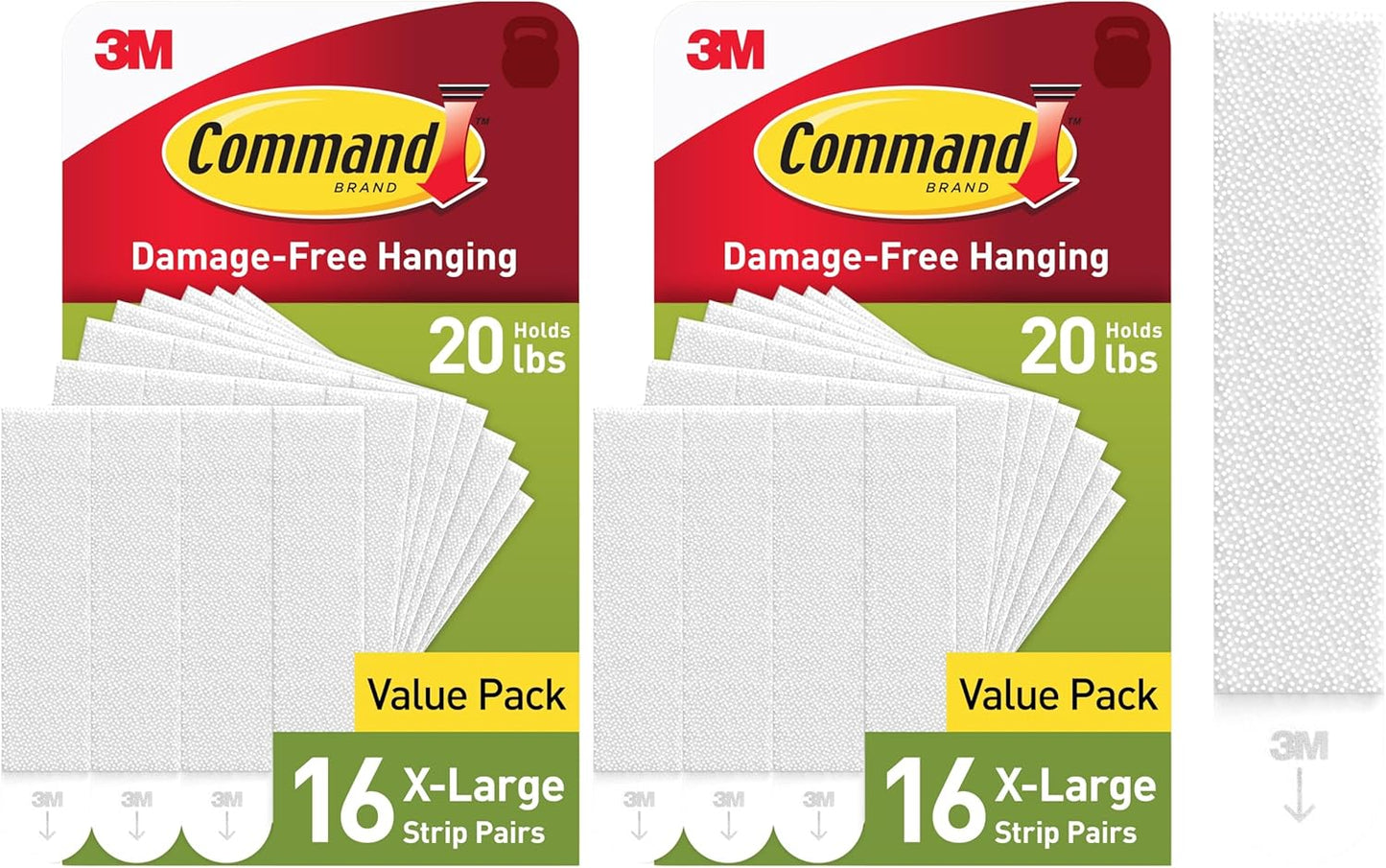 Command 20 lb XL 16 Pairs Heavyweight Picture Hanging Strips (32 Strips), Damage-Free Hangers for Picture Frames, No Tools Required, Ideal for Home Room Wall Decor, White Adhesive