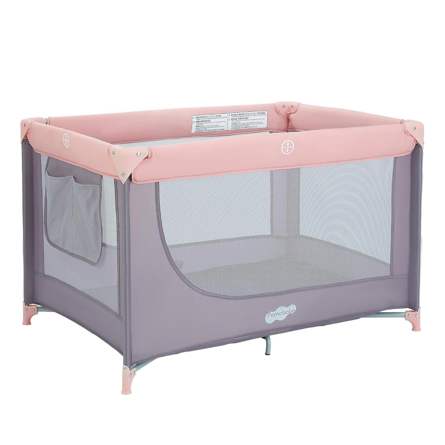 Pamo Babe Compact Pack and Play - Portable Crib for Baby, Lightweight Foldable Travel Playard with Mattress Pad & Carry Bag, Safe Breathable Travel Bed for Home, Trips & Family Visits, Black