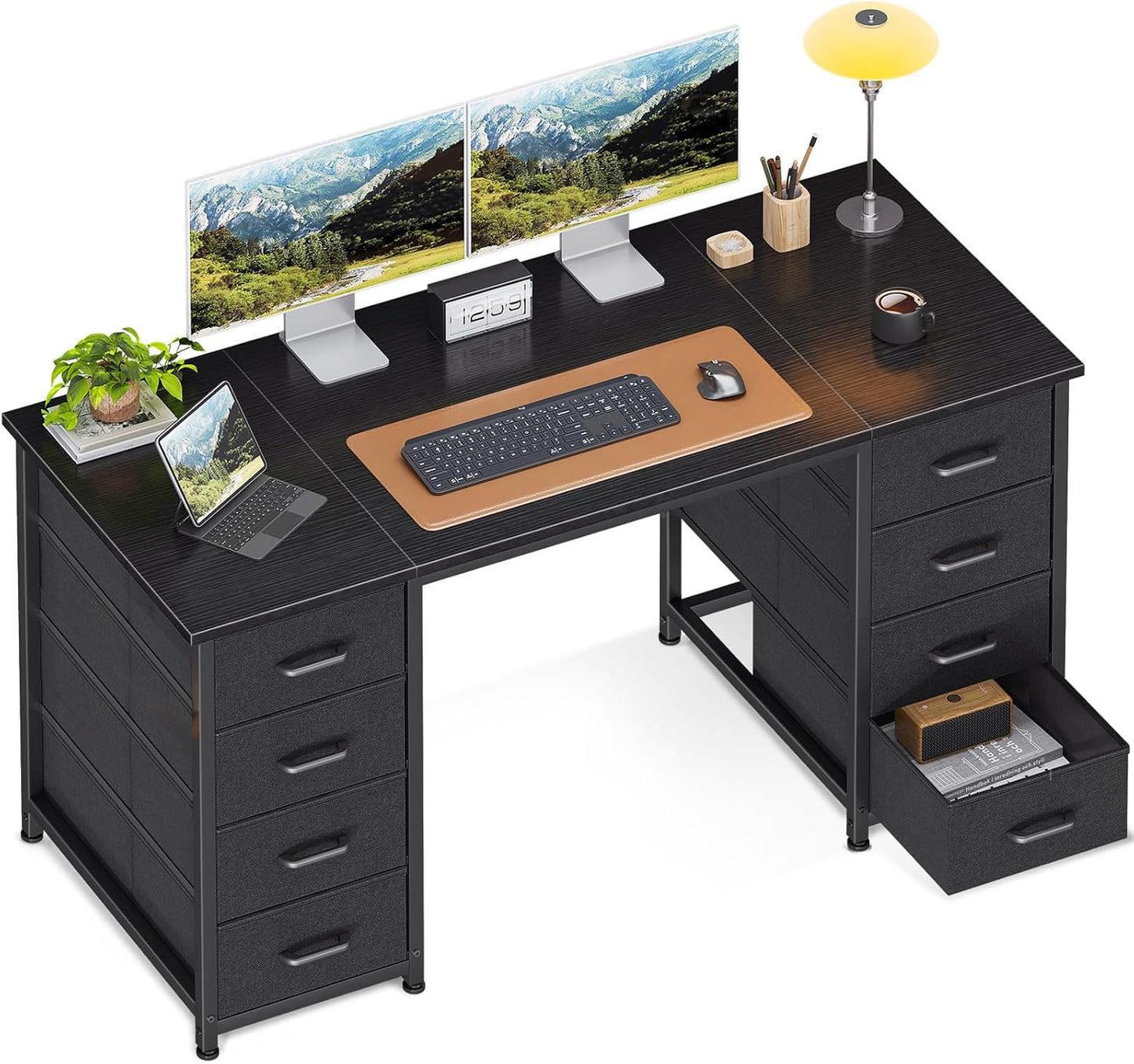 ODK 48 Inch White Computer Desk with 8 Fabric Drawers, Modern Office Desk with Large Storage for Home Office, Study, Gaming, White