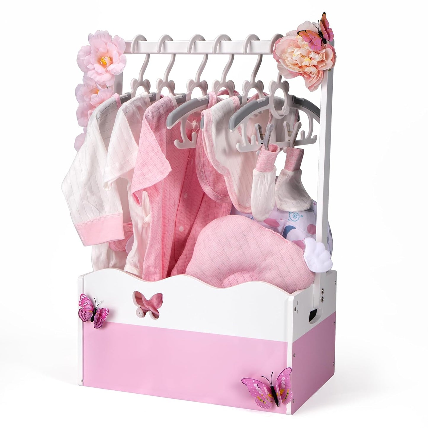 Wooden Baby Shower Crate Closet, Baby Storage Crate Hamper with Handle, Basket for Baby Shower Gifts, Welcome Gift Basket for Newborn Boys Girls, Pregnancy Gifts for New Parents