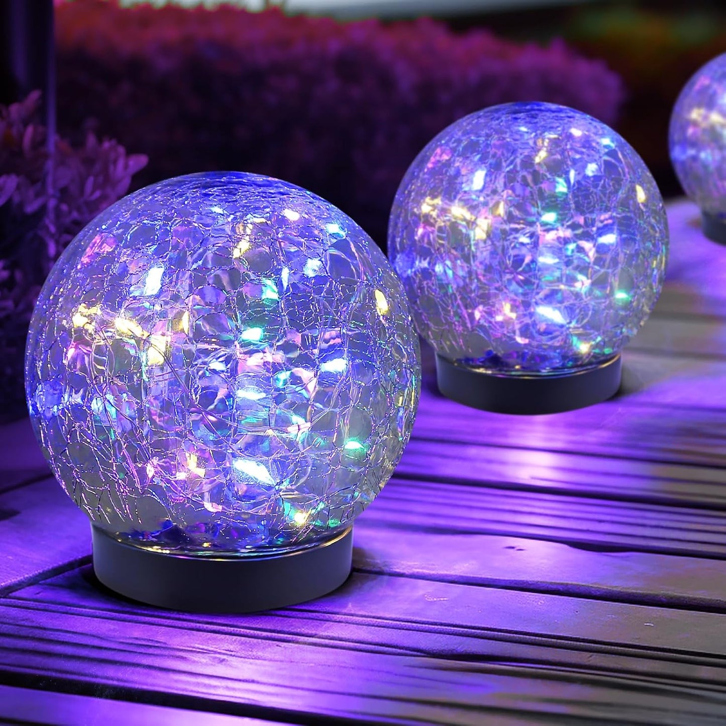Solar Globe Lights Outdoor Waterproof-Solar Balls Garden-Cracked Glass Ball Solar Lights Outdoor-Solar Orbs Outside-Outdoor Decorations Patio & Yard Lawn Backyard Decor (GUO-XBQ-5-5-5)
