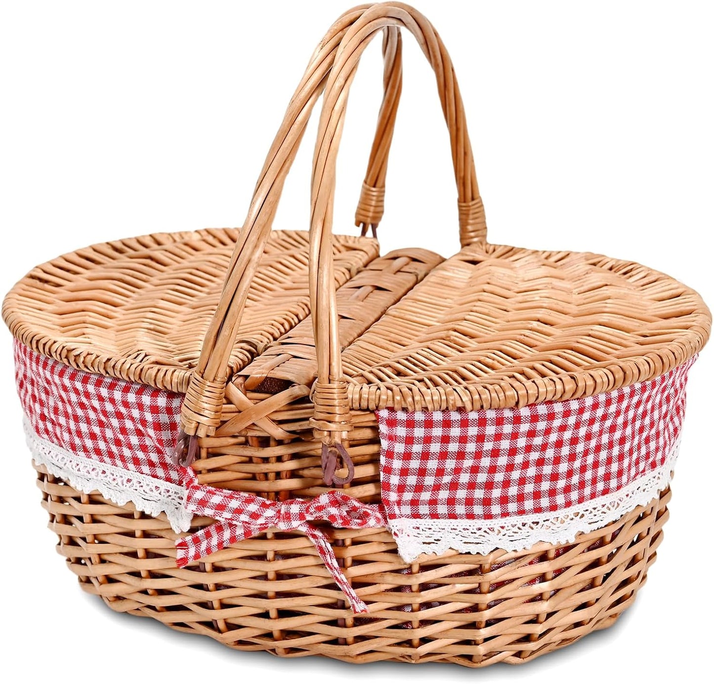 Wicker Picnic Basket with Removable Liner Empty Picnic Baskets with Lid, Picnic Hamper with Foldable Handles for Picnic 2, Natural Color, Large