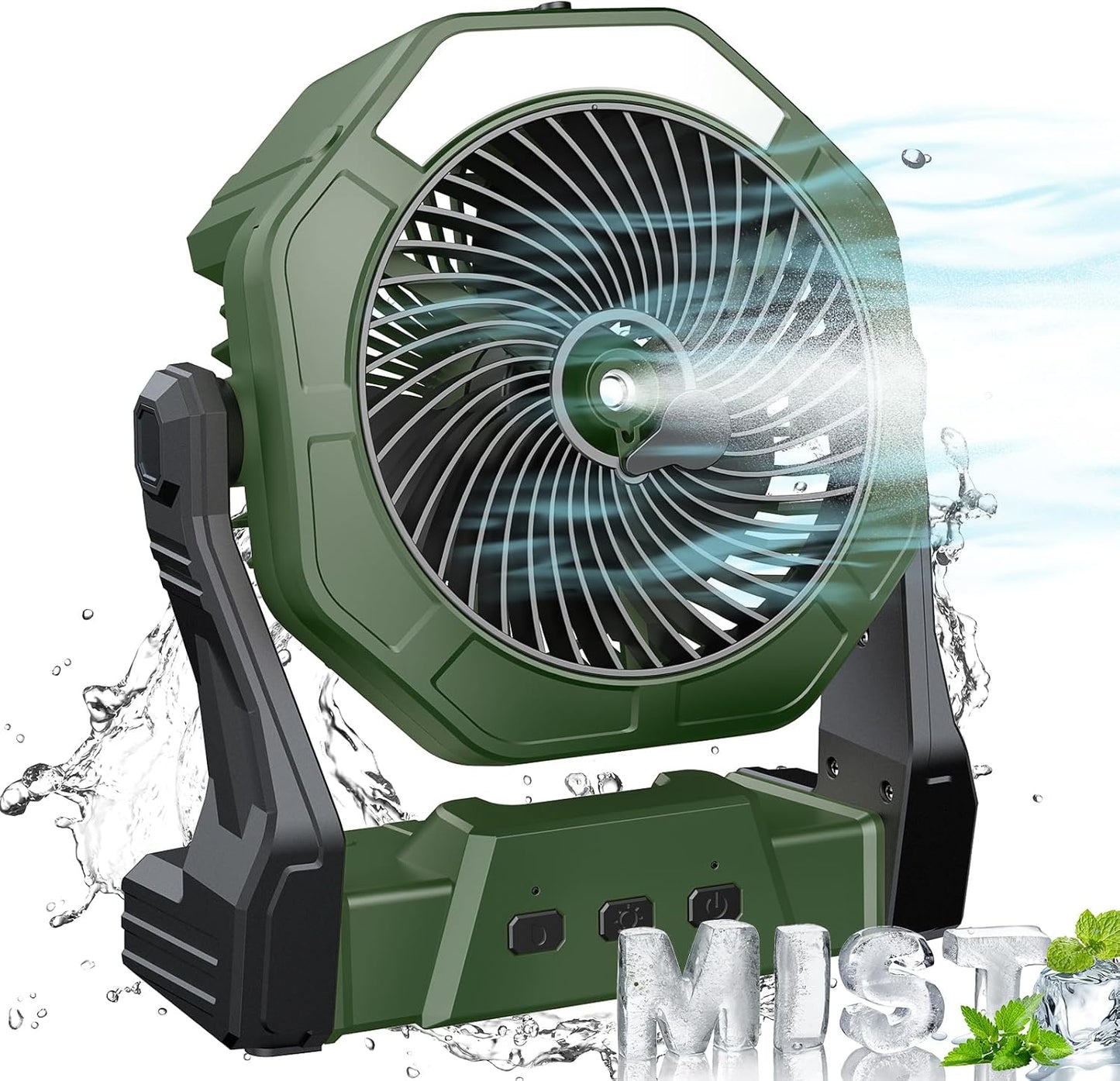Ausic Portable Misting Fan for Outdoor Cooling, [16-65Hrs] Battery Powered Mist Fans with Water Misters & LED Lantern, 8-Inch, 250mL Tank, for Patios, Home, Outside, Camping, Outdoor&Indoor Use