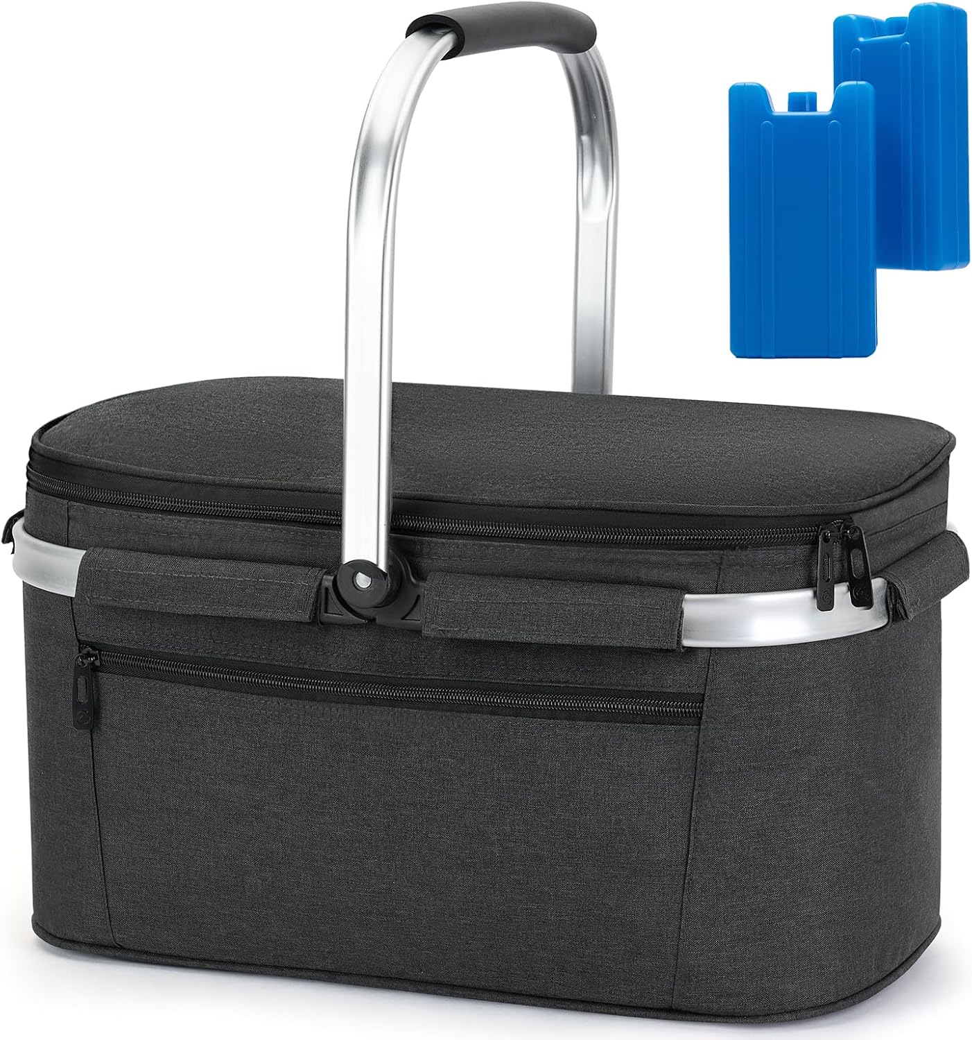 ALLCAMP Picnic Basket - Insulated Cooler, Thickening Foldable Picnic Basket with Removable Baskets & Sewn-in Frame, Basket for House Warming Gifts New Home(Blue White)
