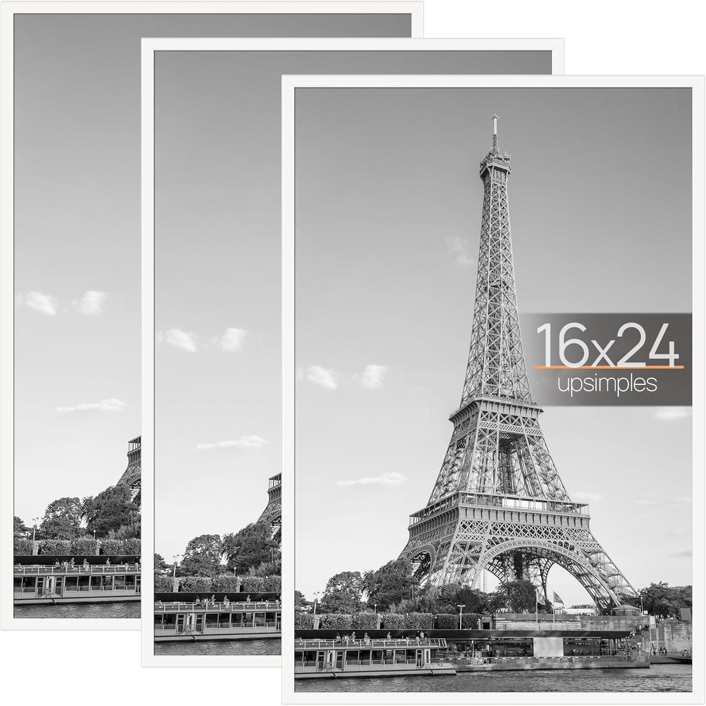 upsimples 16x24 Picture Frame Black 3 Pack, Scratch-Proof Poster Frames 16 x 24 for Photo Gallery - Slide-In Strips, Horizontal or Vertical Wall Mounting