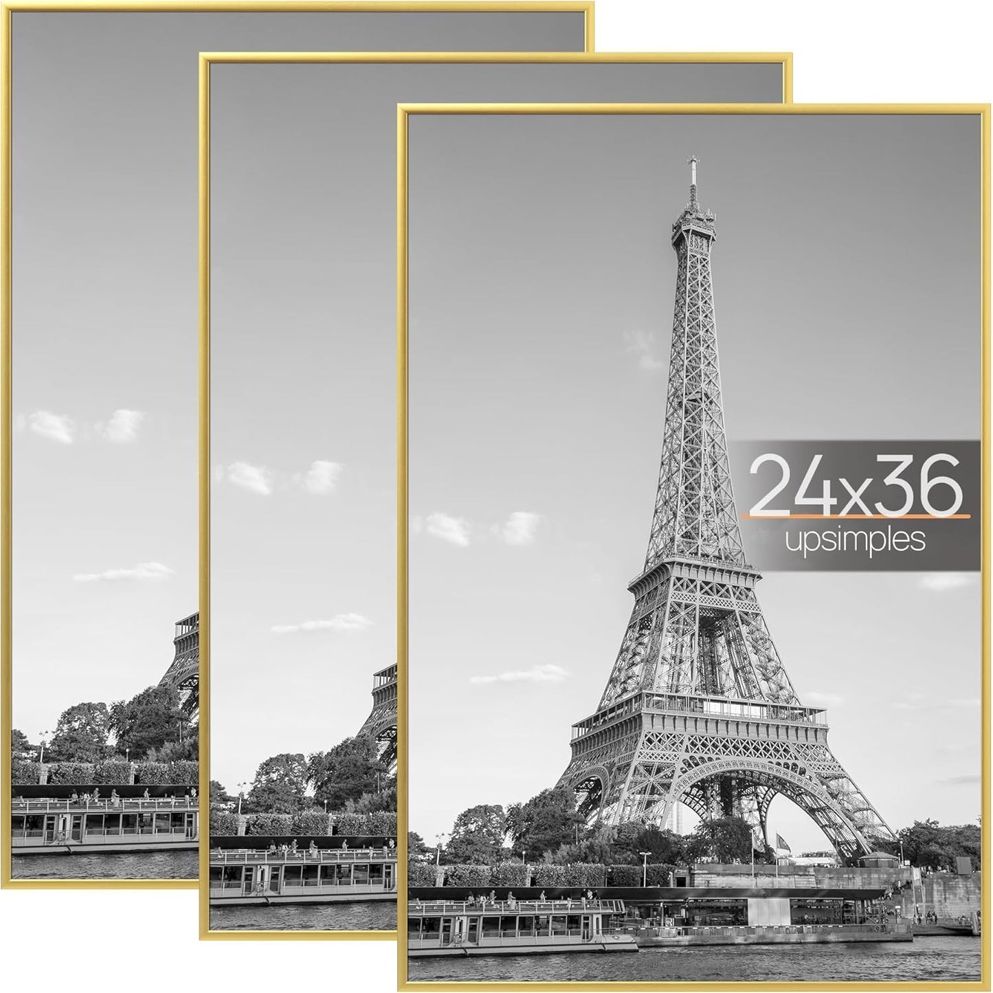 upsimples 16x24 Picture Frame Black 3 Pack, Scratch-Proof Poster Frames 16 x 24 for Photo Gallery - Slide-In Strips, Horizontal or Vertical Wall Mounting