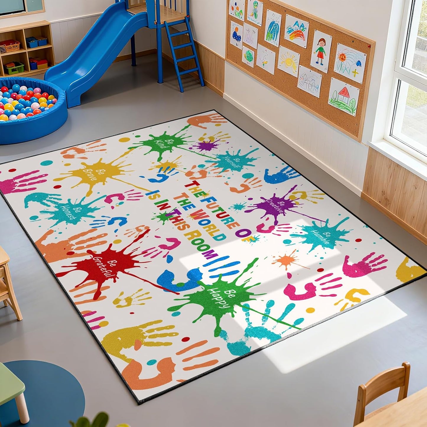 Large Classroom Rugs, ABC Alphabet Educational Area Rug for Kids,6ft Non-Slip Circle Abstract Carpet for Girls and Boys Bedroom,Carpet for Elementary Classroom,Play Rug 7 Seats,Nursery Rugs Washable