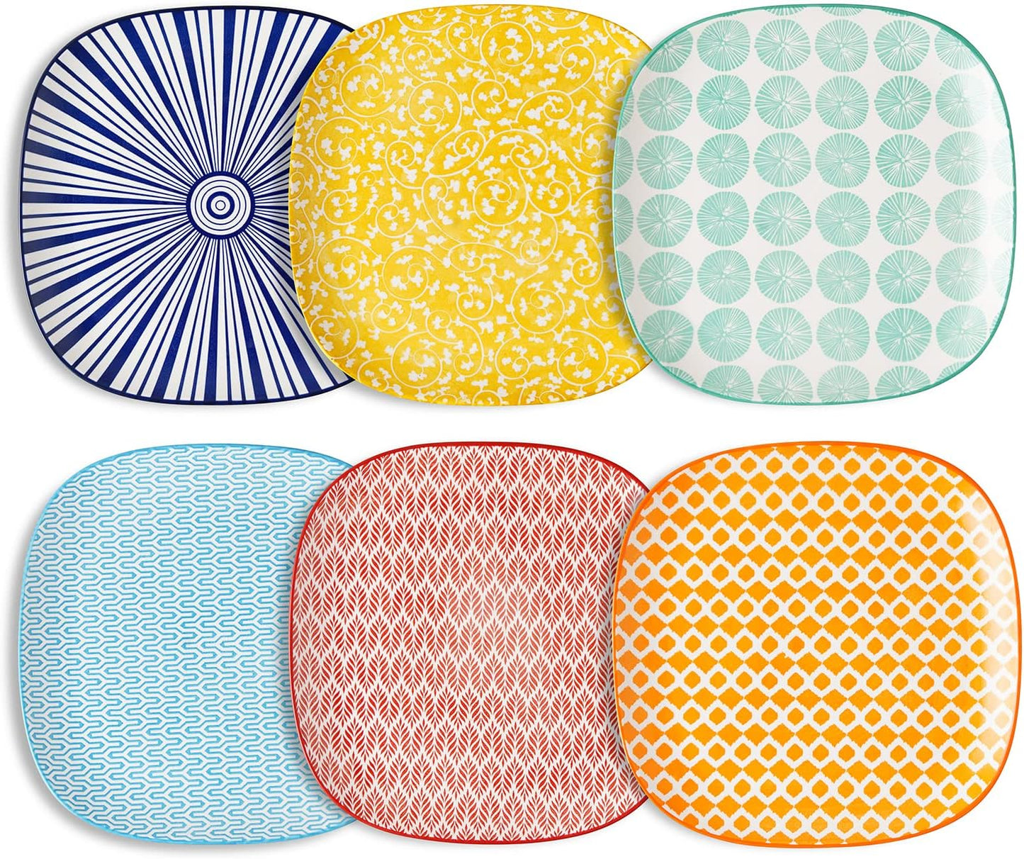 Selamica Porcelain Square Dessert Salad Pasta Plates 7.6 inches ceramic plates set of 6 microwave/dishwasher/oven safe, Vintage Blue