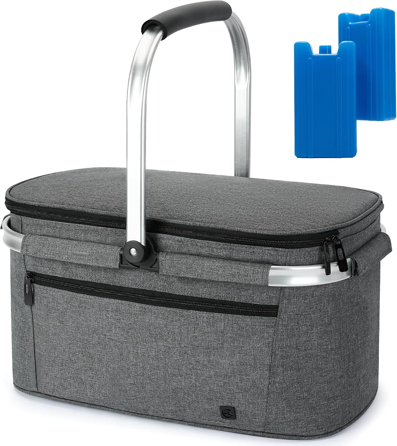 ALLCAMP Picnic Basket - Insulated Cooler, Thickening Foldable Picnic Basket with Removable Baskets & Sewn-in Frame, Basket for House Warming Gifts New Home(Blue White)