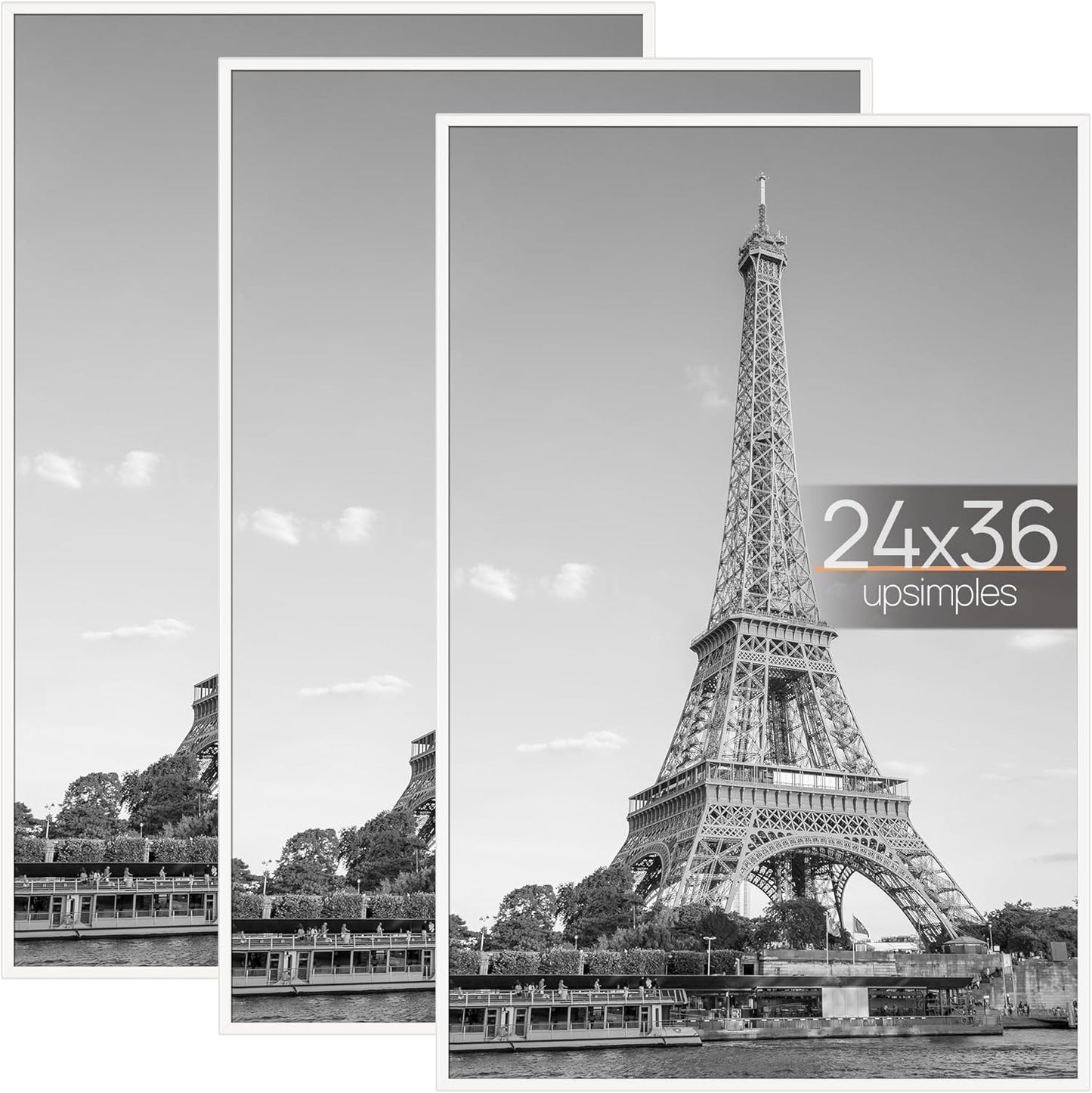 upsimples 16x24 Picture Frame Black 3 Pack, Scratch-Proof Poster Frames 16 x 24 for Photo Gallery - Slide-In Strips, Horizontal or Vertical Wall Mounting