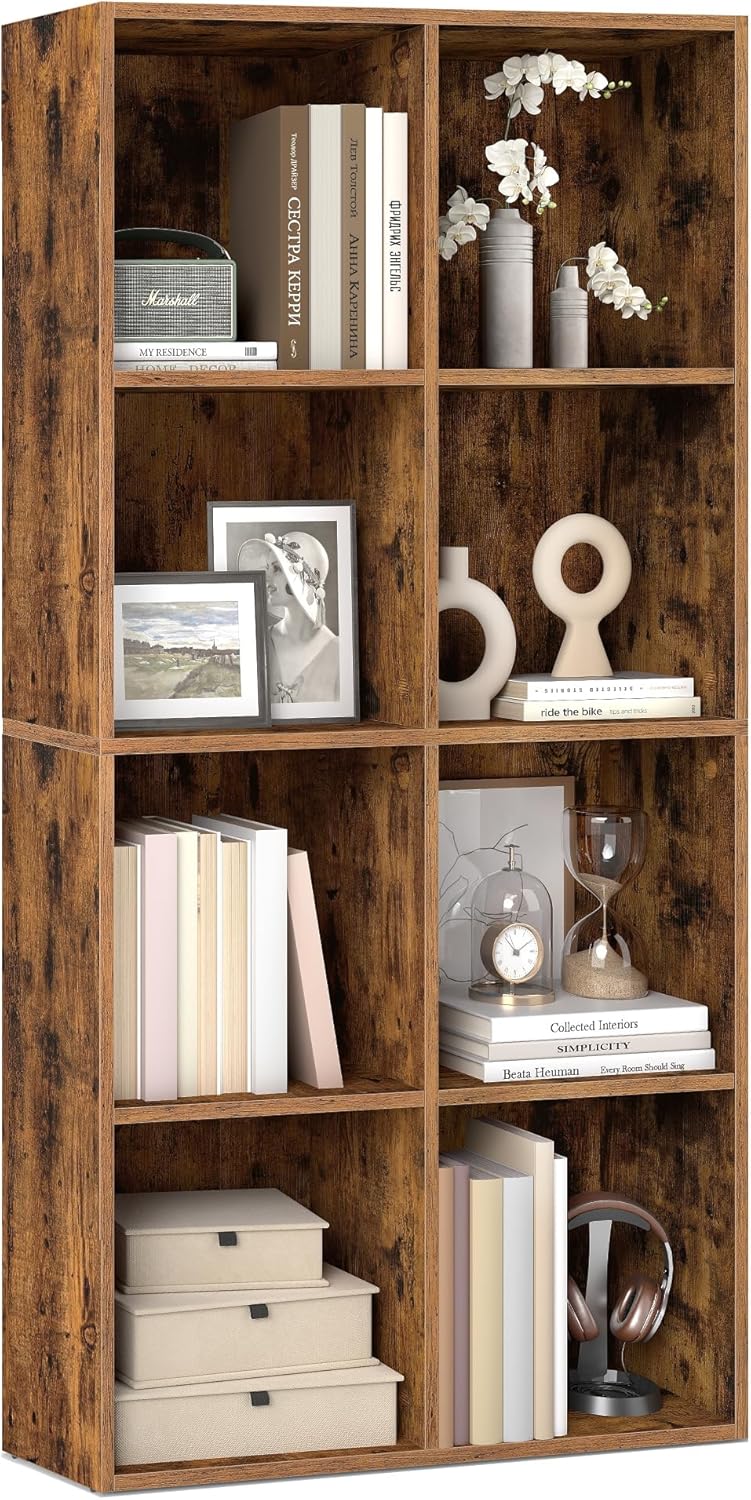 VASAGLE Bookcase, Bookshelf, Freestanding Storage Unit, 8 Open Compartments, Used Horizontally, Vertically, Upside Down, 11 x 35.4 x 39.4 Inches, for Living Room, Study, Office, Cloud White ULBC55WT