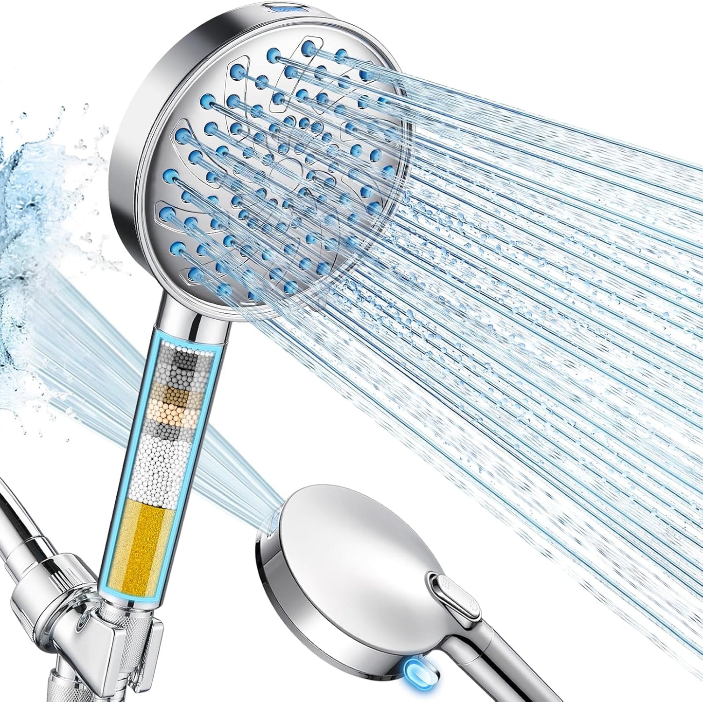 Cobbe Filtered Shower Head with Handheld, High Pressure 6 Spray Mode Showerhead with Filters, Water Softener Filters Beads for Hard Water - Remove Chlorine - Reduces Dry Itchy Skin, Chrome