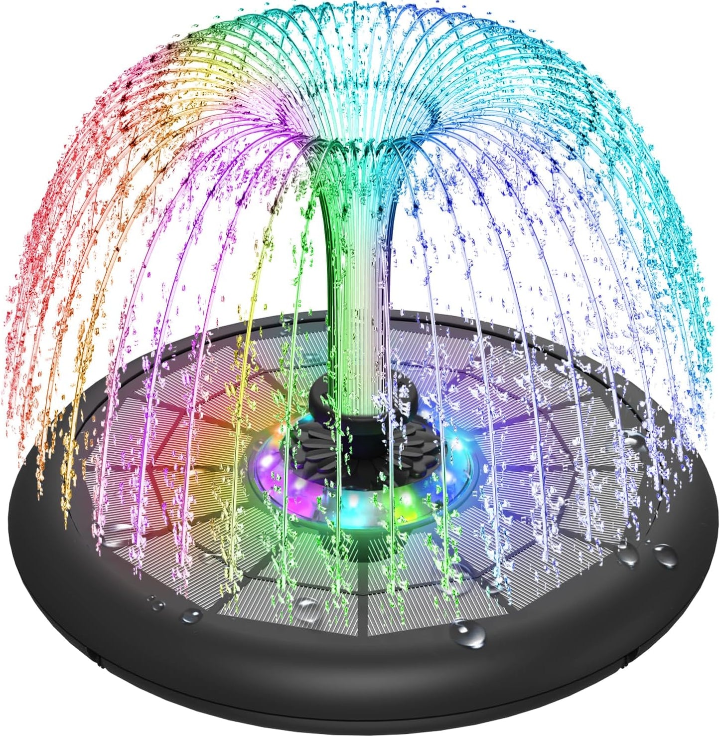 Solar Fountain UFO Style, 2026 Upgrade 5W Glass Solar Panel Bird Bath Fountain with LED Lights, 4000mAh Backup Battery, 7 Nozzles for for Garden, Pond, Pool, Patio Outdoor Water Feature