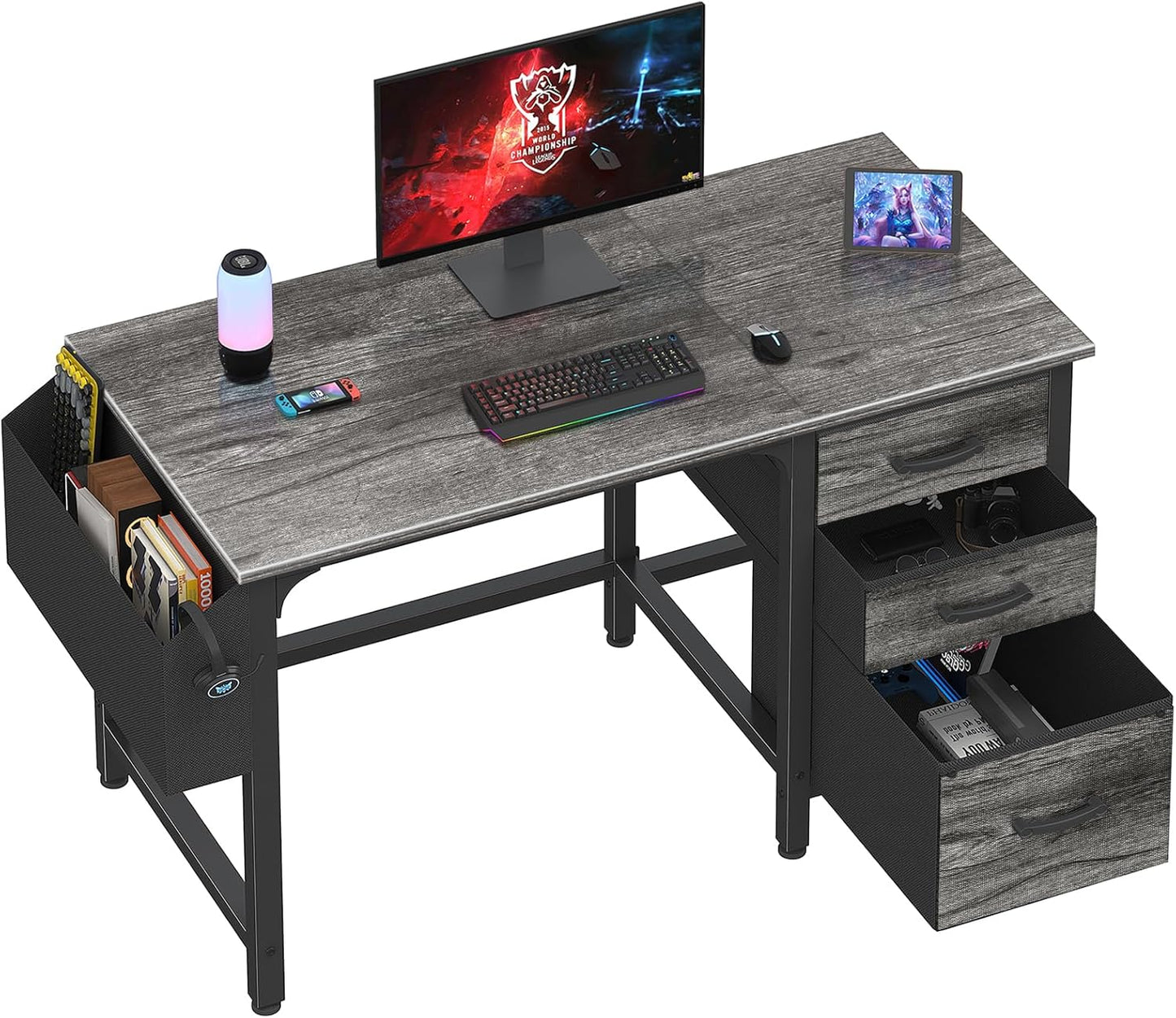 Lufeiya White Desk with File Drawers Cabinet, 47 Inch Reversible Computer Desk with Fabric Filing Cabinet for Bedroom Small Space Home Office, Modern Writing Table PC Desks, White