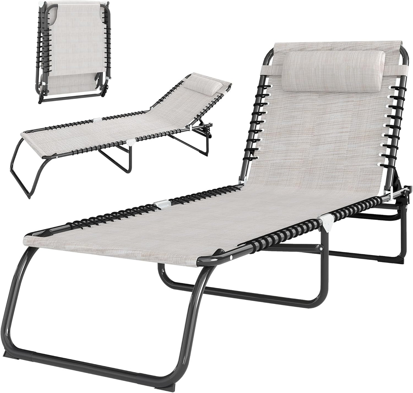 Outsunny Folding Chaise Lounge Chair, Patio Sun Tanning Chair, Outdoor Chaise Lounger with 4-Position Reclining Back, Breathable Mesh Seat for Beach, Poolside, Yard, Rainbow Striped