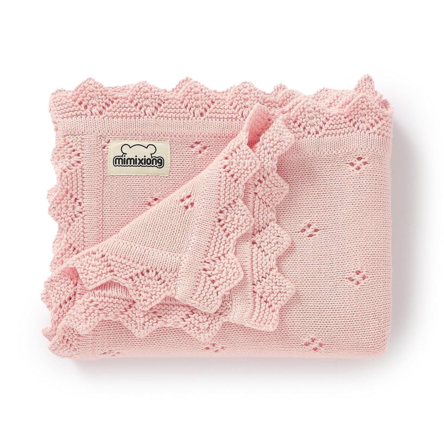 mimixiong Cotton Baby Blanket Knitted Crochet Receiving Crib Nursery Swaddling Blankets for Newborn Baby Boy Girl 30x40 Inch (Oatmeal)