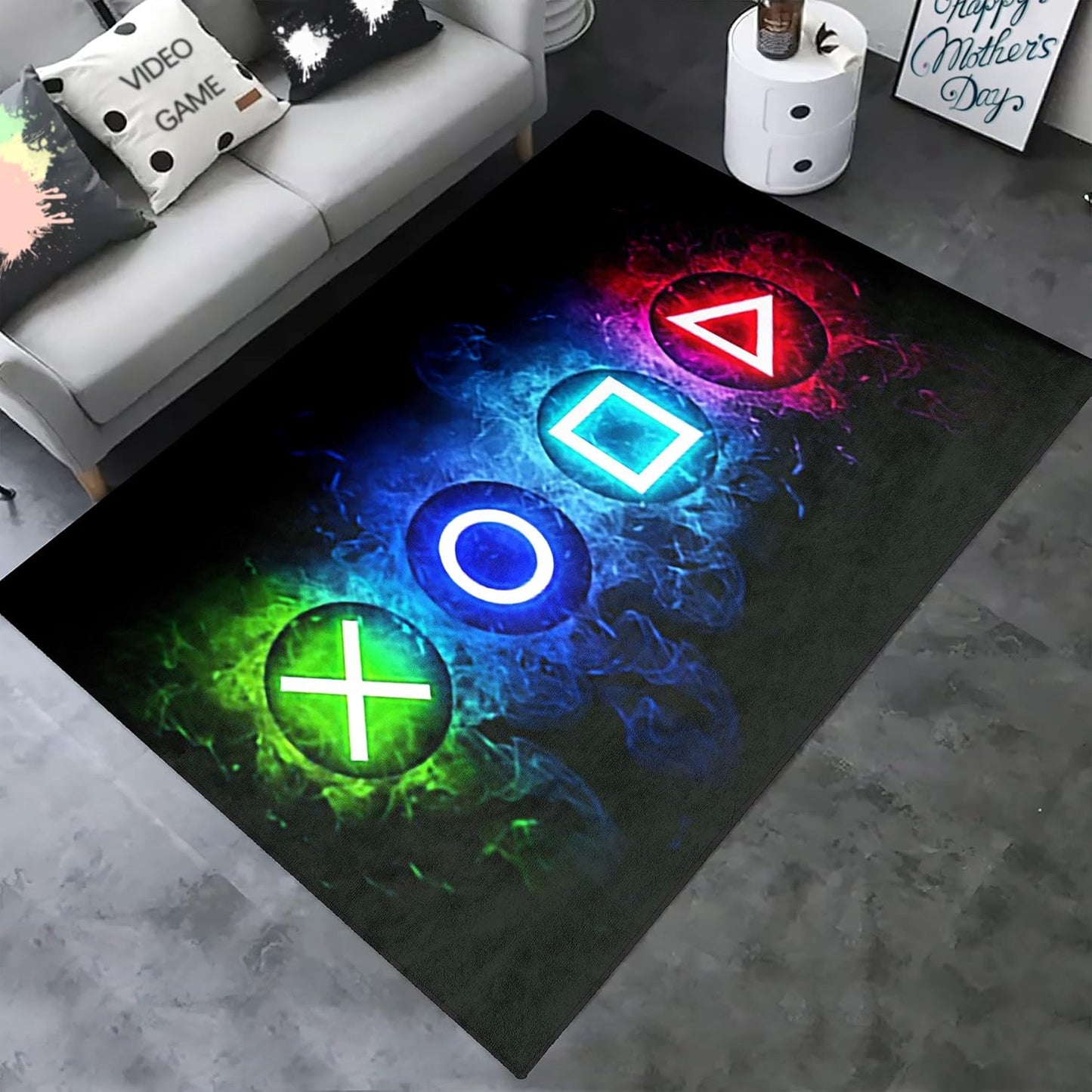 Gaming Area Rugs for Boys Cool Game Style Bedroom, Gamer Rug Boys Room Decor, Video Games Bedroom Carpet for Teens, Controller Gamepad Player Standing Throw Doormats Yoga Mat Black
