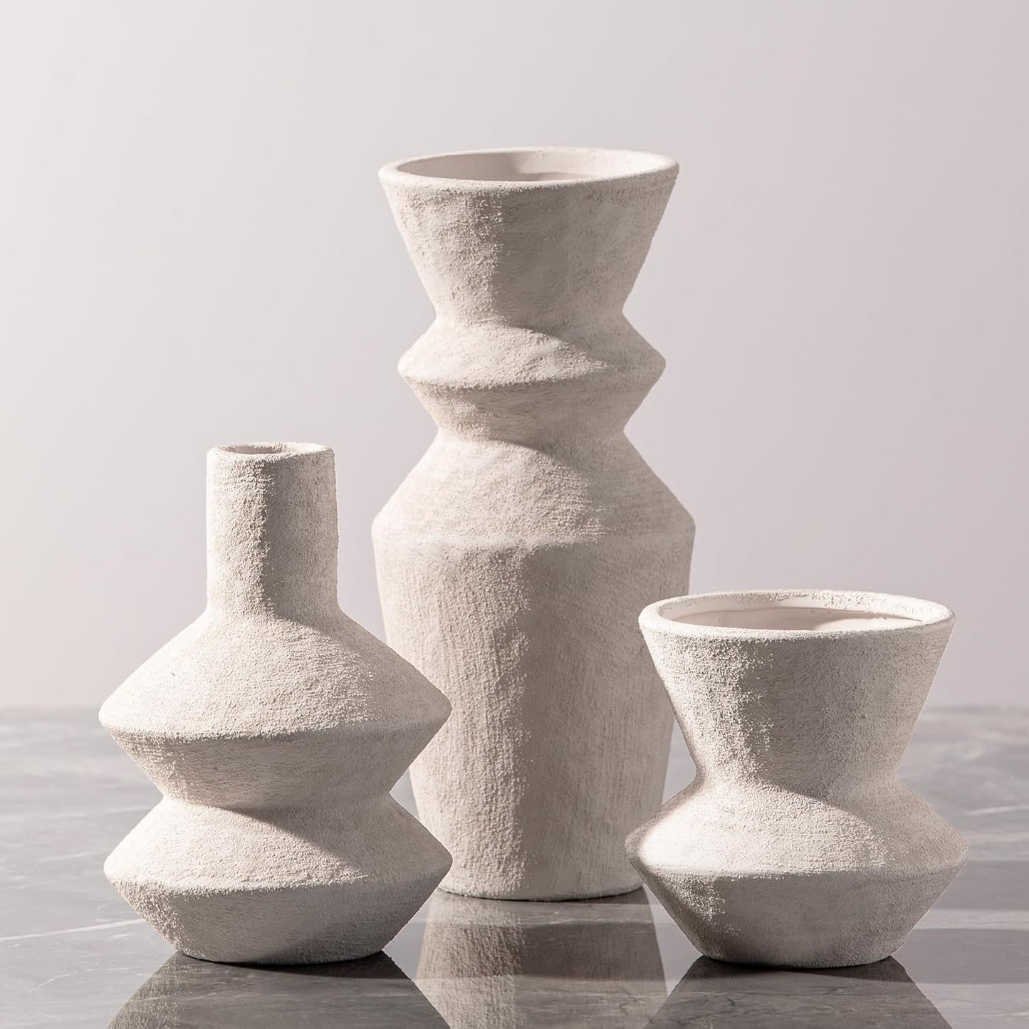Ceramic Vase Home Table Decor - Flower Vase Set of 3 Living Room Kitchen Decorations Farmhouse Modern Rustic Vases Decorative Centerpiece for Shelf Bedroom Office Bathroom Dining Coffee Desk