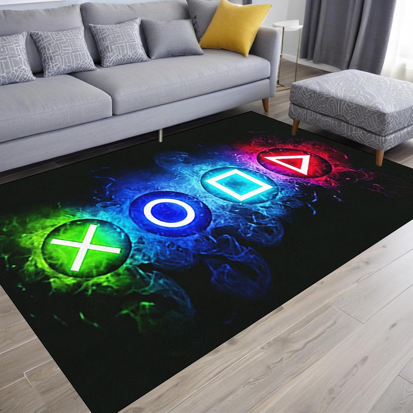 Gaming Area Rugs for Boys Cool Game Style Bedroom, Gamer Rug Boys Room Decor, Video Games Bedroom Carpet for Teens, Controller Gamepad Player Standing Throw Doormats Yoga Mat Black