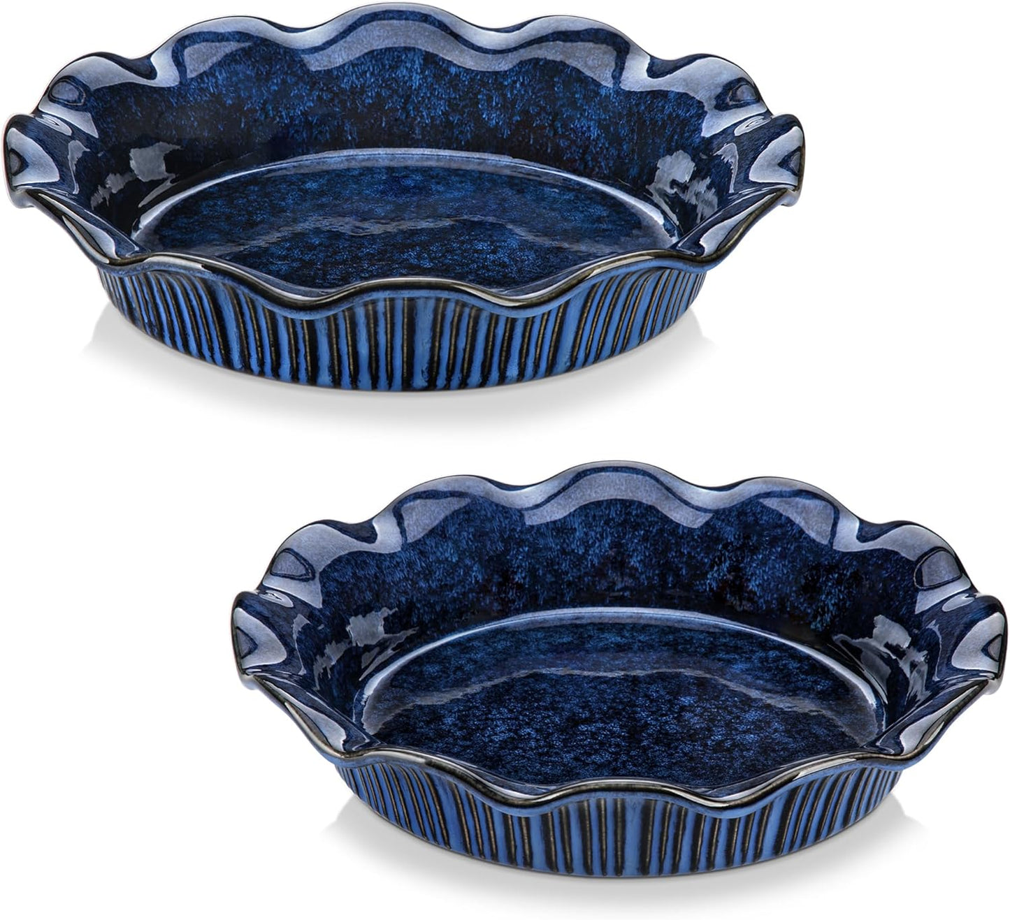 vancasso Ceramic Pie Pan for Baking, 9 inch Deep Pie Plates for Apple Pie, Pot Pie, Tart and Quiche, Reactive Glaze Fluted Pie Pans, Large Pie Dish with Ruffled Edge, Blue, STERN Series