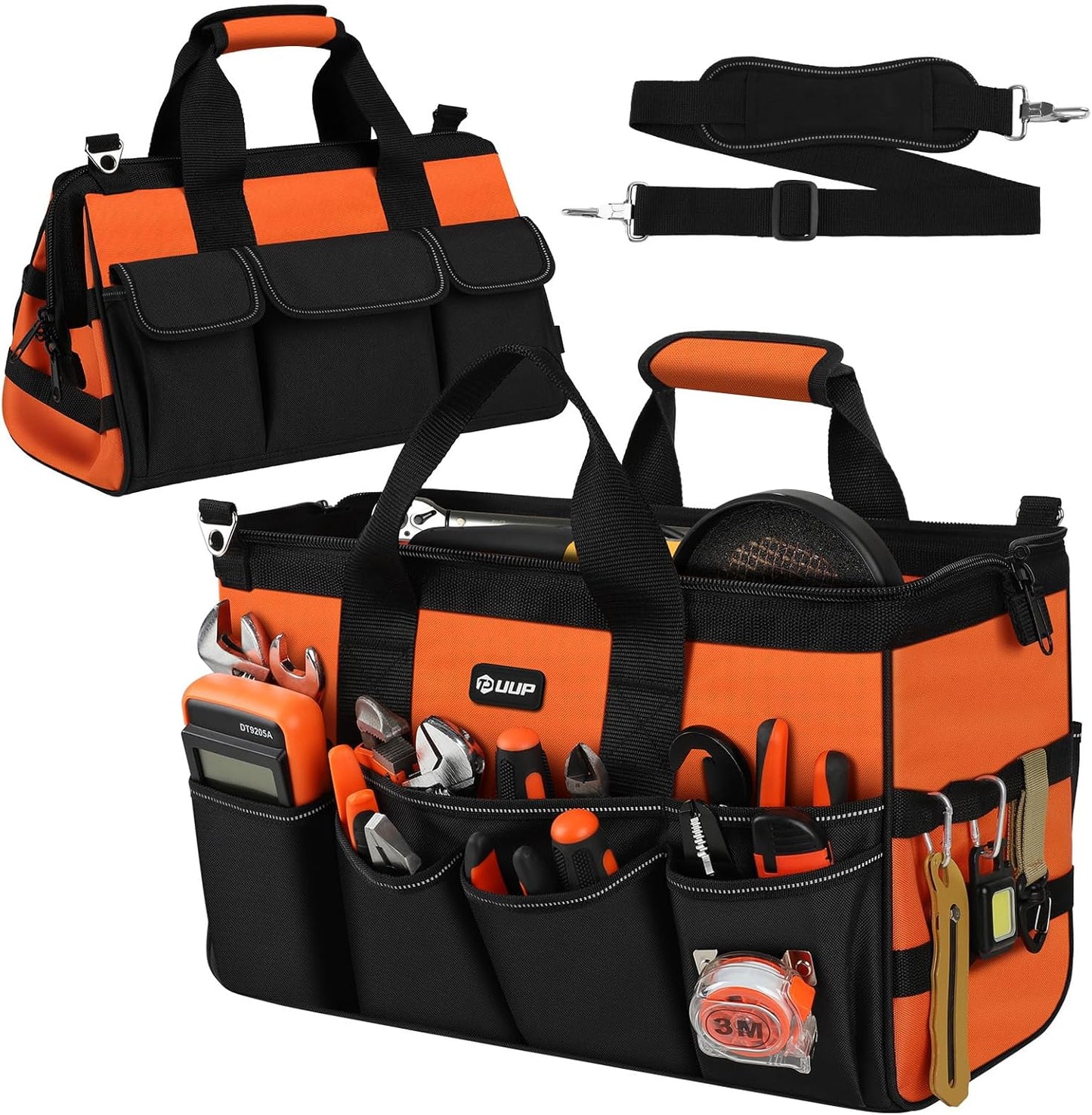 Heavy Duty Tool Bag 15-Inch, 16-Pocket Portable Empty Tool Box Organizer, Big Storage Toolbox Organization, Soft Handle Large Zipper Carrying Toolbag, Father Day Gifts for Him Dad Men, Green