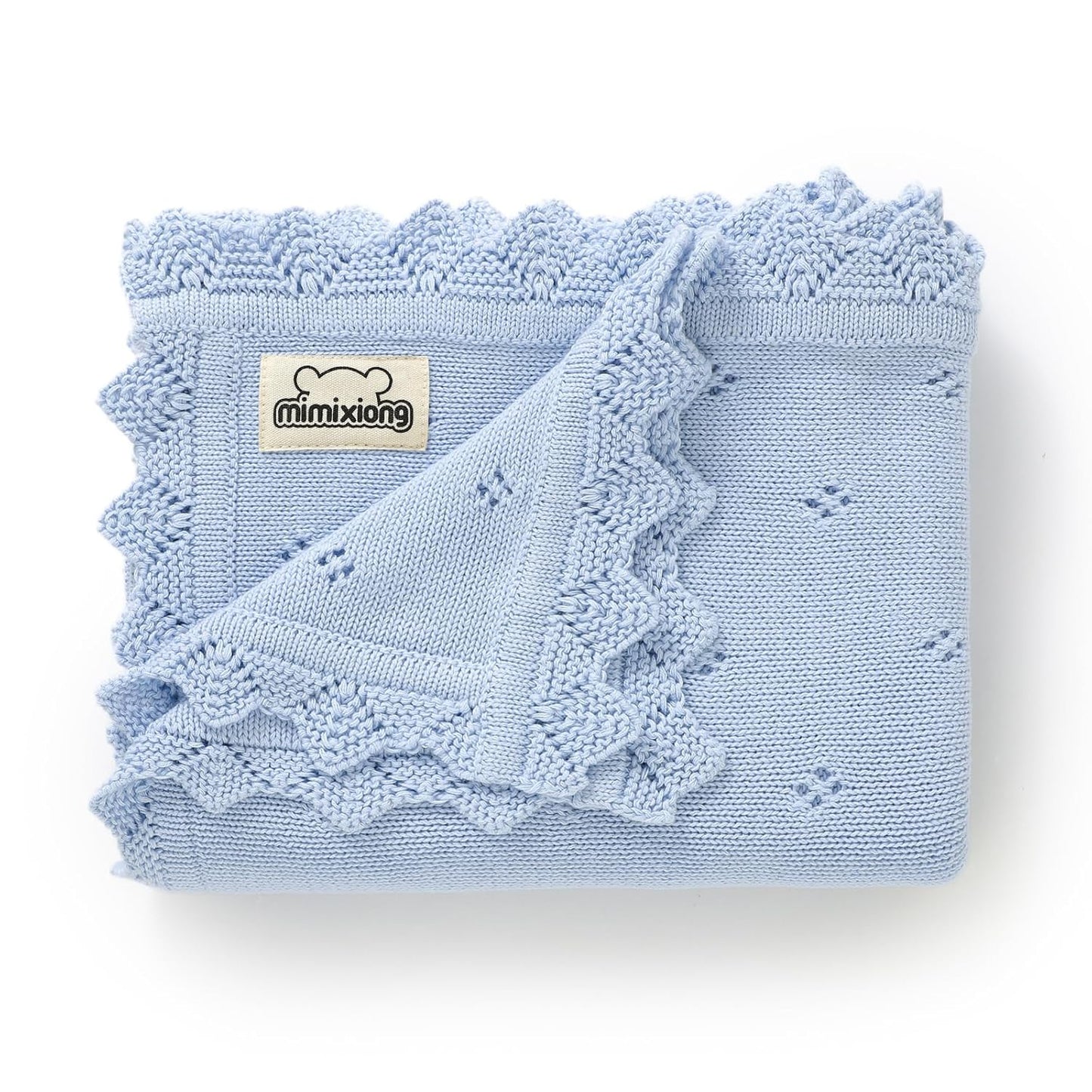 mimixiong Cotton Baby Blanket Knitted Crochet Receiving Crib Nursery Swaddling Blankets for Newborn Baby Boy Girl 30x40 Inch (Oatmeal)
