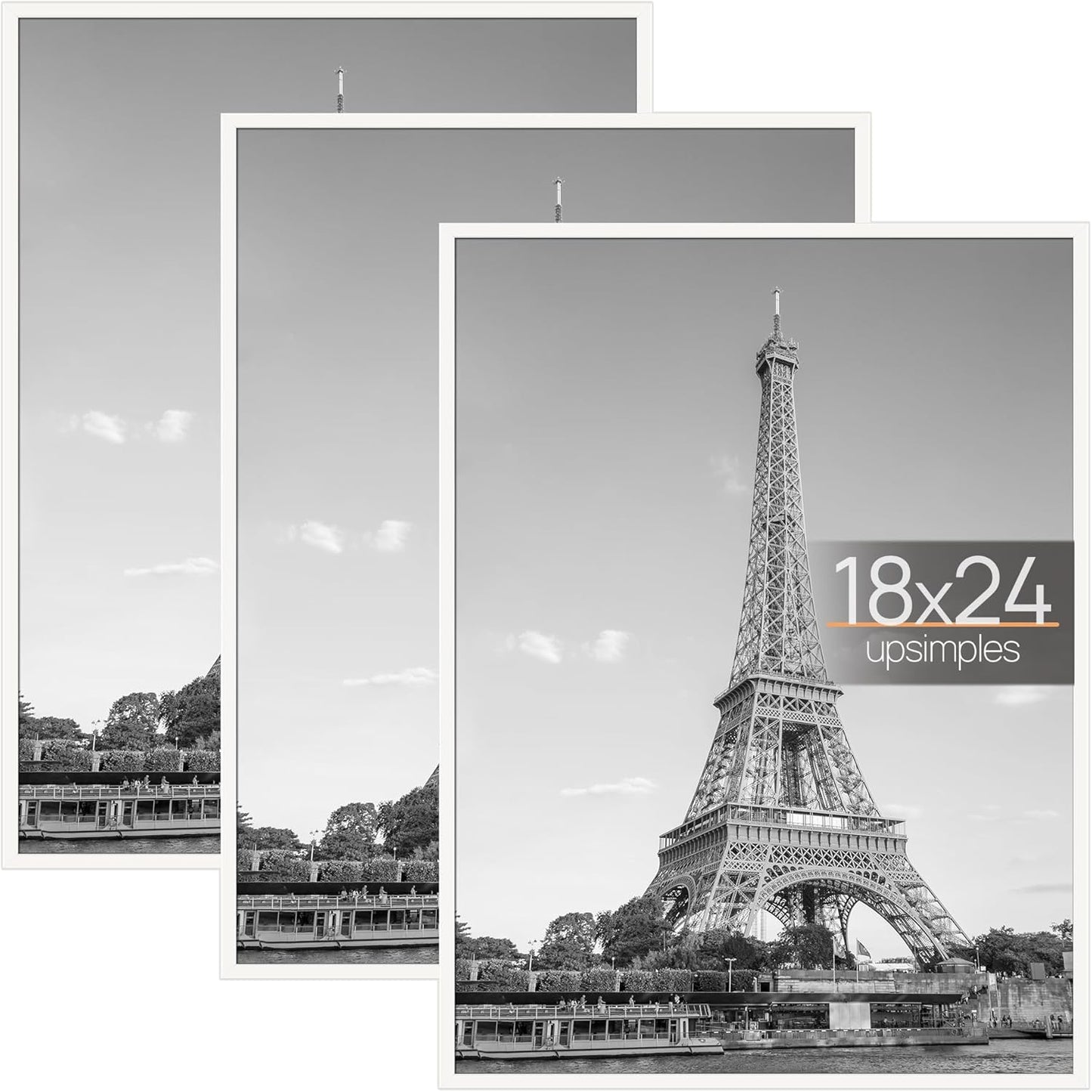 upsimples 16x24 Picture Frame Black 3 Pack, Scratch-Proof Poster Frames 16 x 24 for Photo Gallery - Slide-In Strips, Horizontal or Vertical Wall Mounting