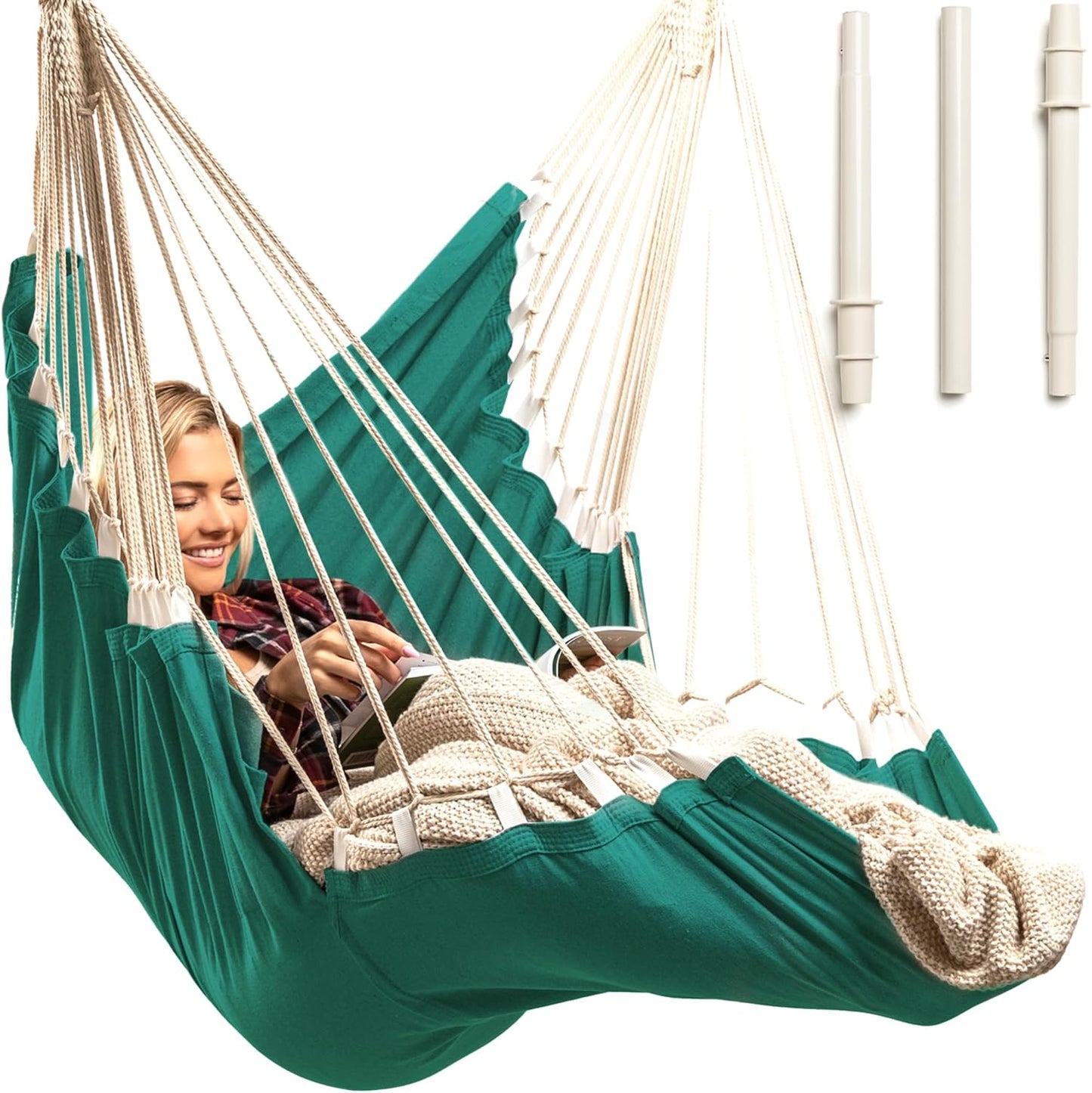 Hanging Hammock Chair Swing – Hanging Chair Outdoor & Indoor - Hammock Swing Chair – Quick & Easy Setup with Hardware Kit – Durable & Spacious Full Body Support – Holds 440 Lbs