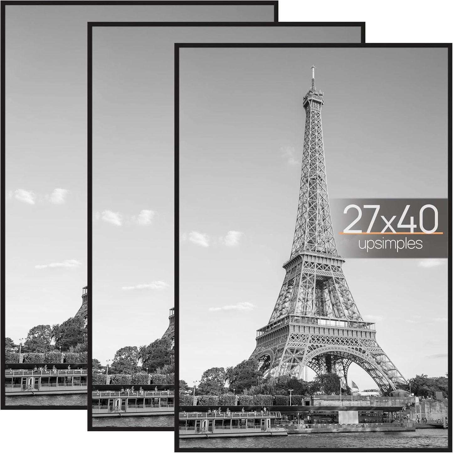 upsimples 16x24 Picture Frame Black 3 Pack, Scratch-Proof Poster Frames 16 x 24 for Photo Gallery - Slide-In Strips, Horizontal or Vertical Wall Mounting