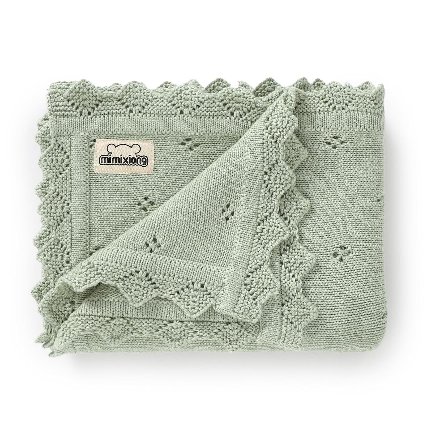 mimixiong Cotton Baby Blanket Knitted Crochet Receiving Crib Nursery Swaddling Blankets for Newborn Baby Boy Girl 30x40 Inch (Oatmeal)