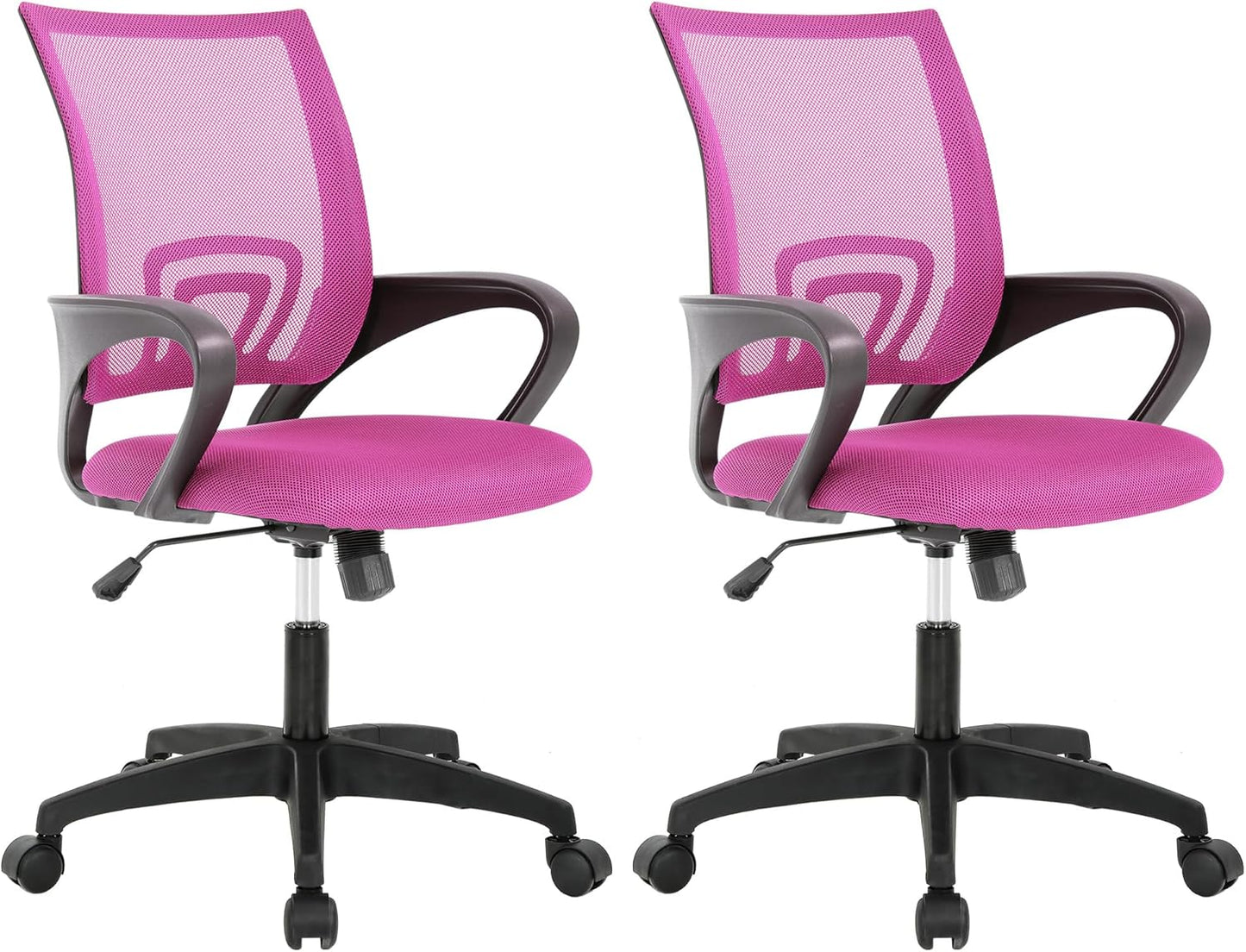 BestOffice | Ergonomic Office Chair | Mid-Back Swivel Desk Chair | Breathable Backrest & Lumbar Support | Adjustable Height | Sponge Seat | Rolling Wheels | Black | for Adults & Women
