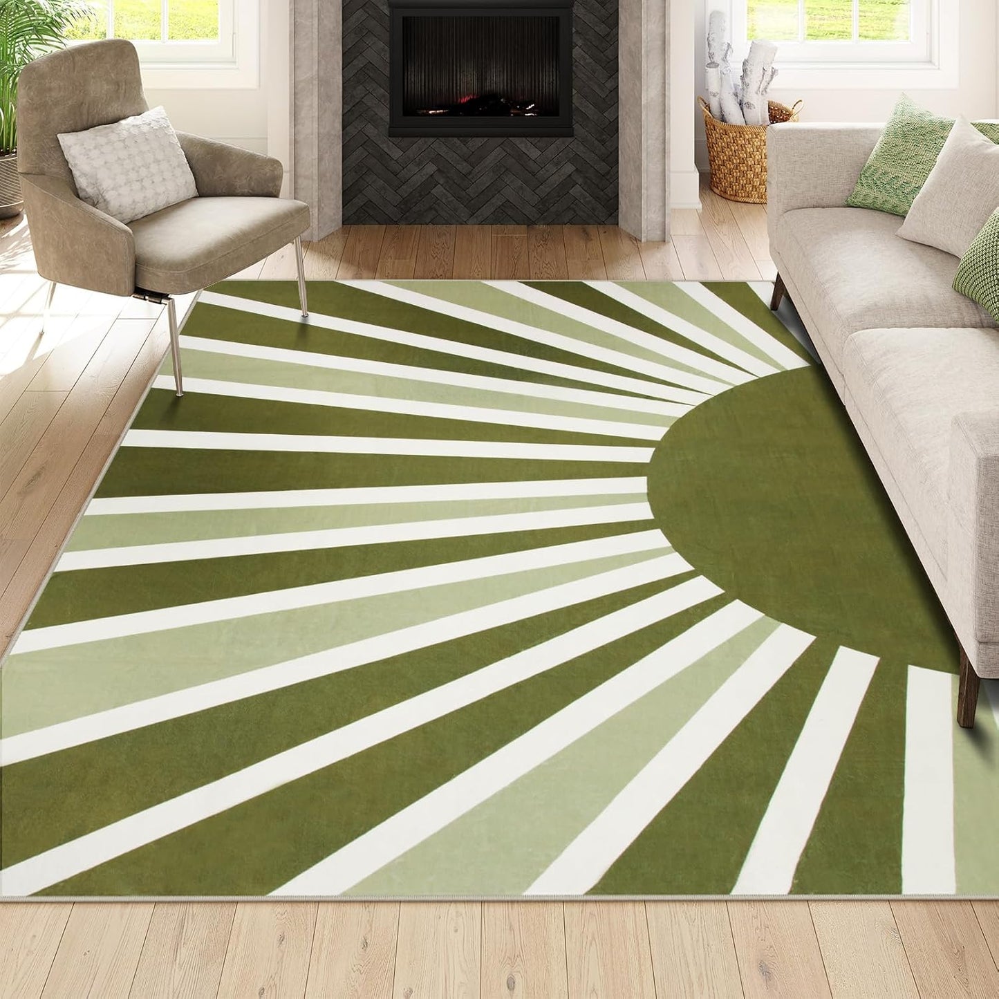 Lahome Boho Round Rugs - 4Ft Washable Non-Slip Small Round Area Rug Throw Soft Sofa Kids Nursery Room Rug Rainbow Sun Print Distressed Round Carpet for Bedroom Entryway Living Room Dining Room