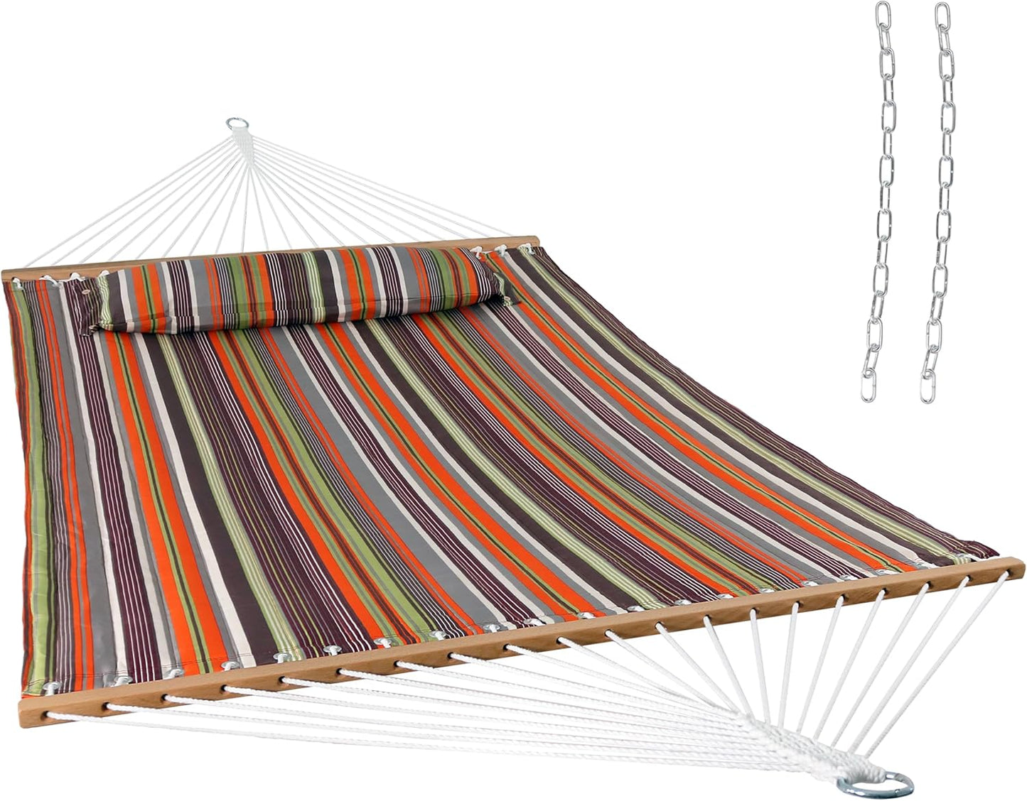 Sunnydaze Quilted Outdoor Hammock with Spreader Bars - Heavy-Duty 450-Pound Capacity Double Hammock for Outside - Mountainside