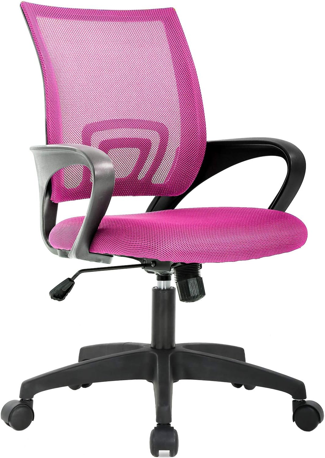 BestOffice | Ergonomic Office Chair | Mid-Back Swivel Desk Chair | Breathable Backrest & Lumbar Support | Adjustable Height | Sponge Seat | Rolling Wheels | White | for Adults & Women