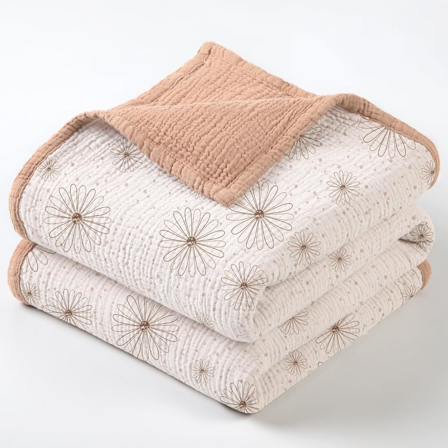 lulumoon Muslin Baby Blanket for Girls: Cotton Toddler Blanket for Crib - Soft Lightweight for Daycare & Nursery 47x47 Inches (Pink Flower)