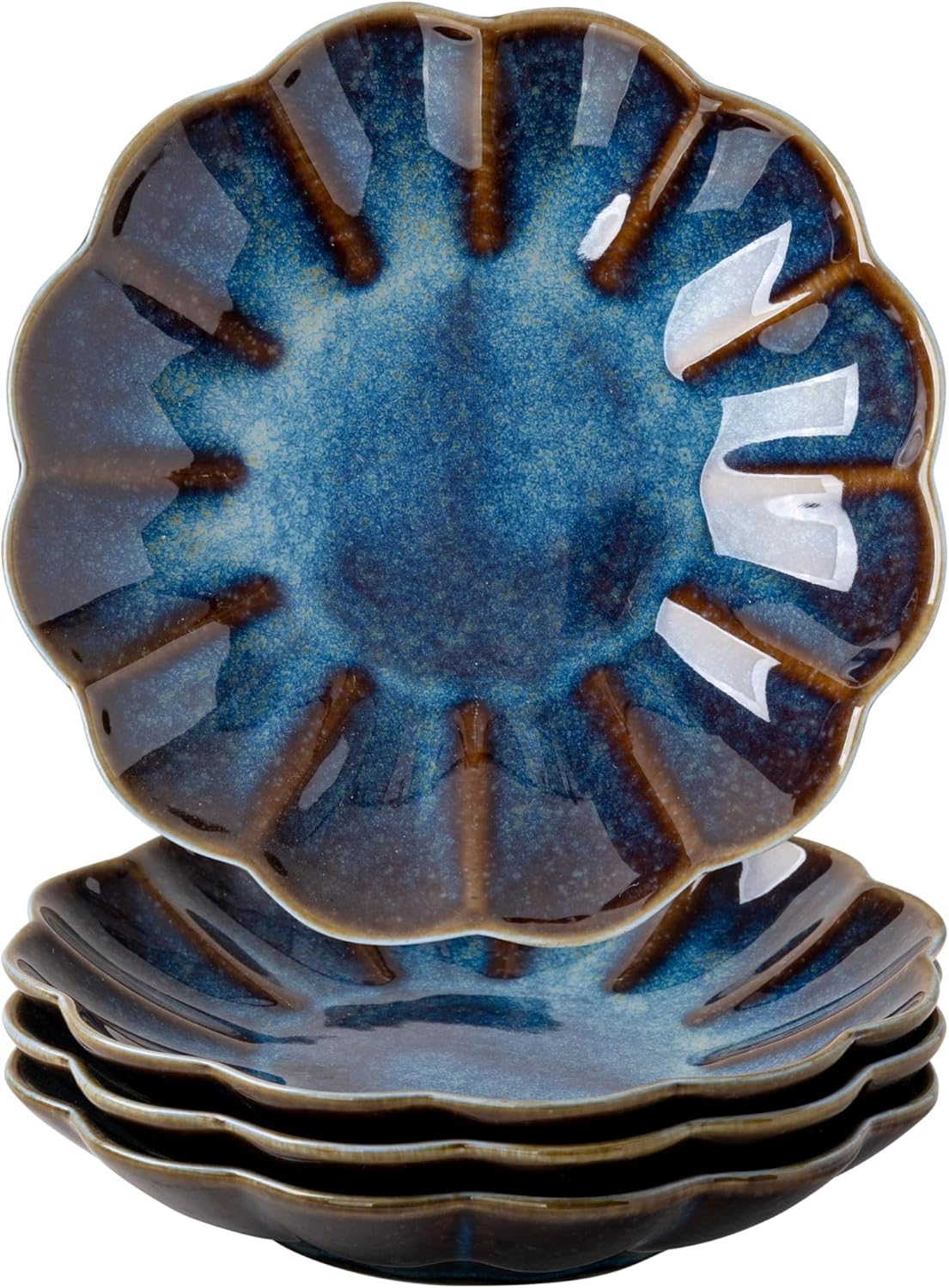 Small Dessert Plates Set of 4,Ceramic Dinner Plates 5.7 Inch for Appetizer, Fruits, Cake, Salad,Microwave Safe,Christmas Gift,Flambe Blue