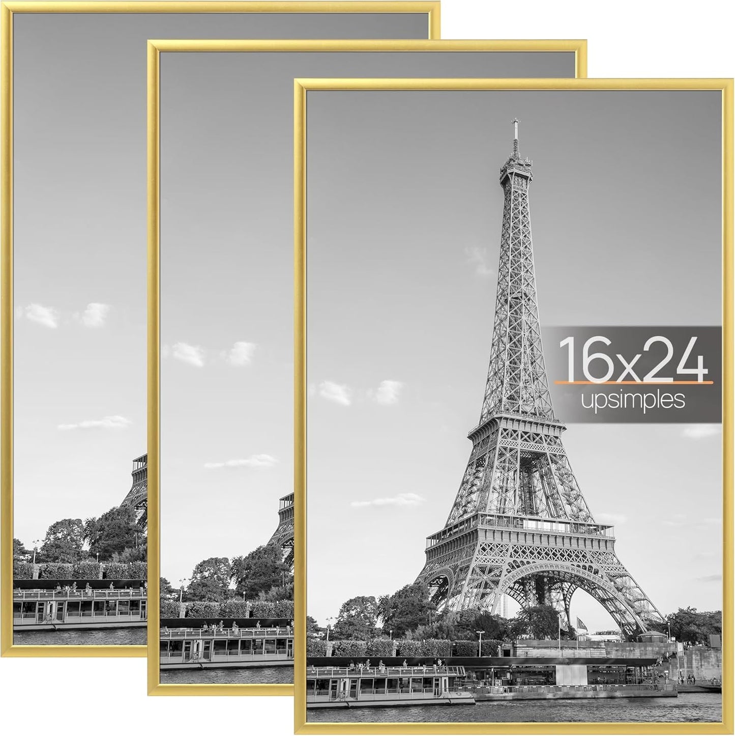 upsimples 16x24 Picture Frame Black 3 Pack, Scratch-Proof Poster Frames 16 x 24 for Photo Gallery - Slide-In Strips, Horizontal or Vertical Wall Mounting