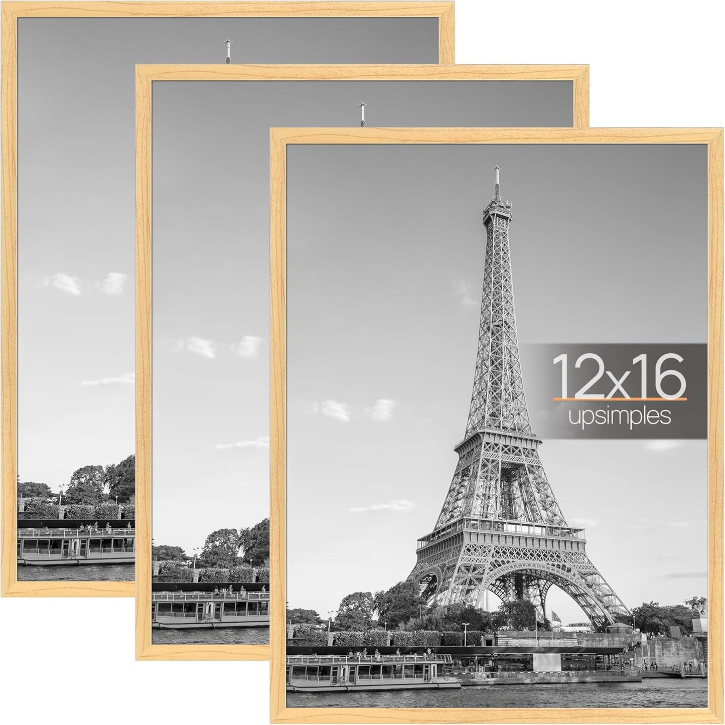 upsimples 16x24 Picture Frame Black 3 Pack, Scratch-Proof Poster Frames 16 x 24 for Photo Gallery - Slide-In Strips, Horizontal or Vertical Wall Mounting