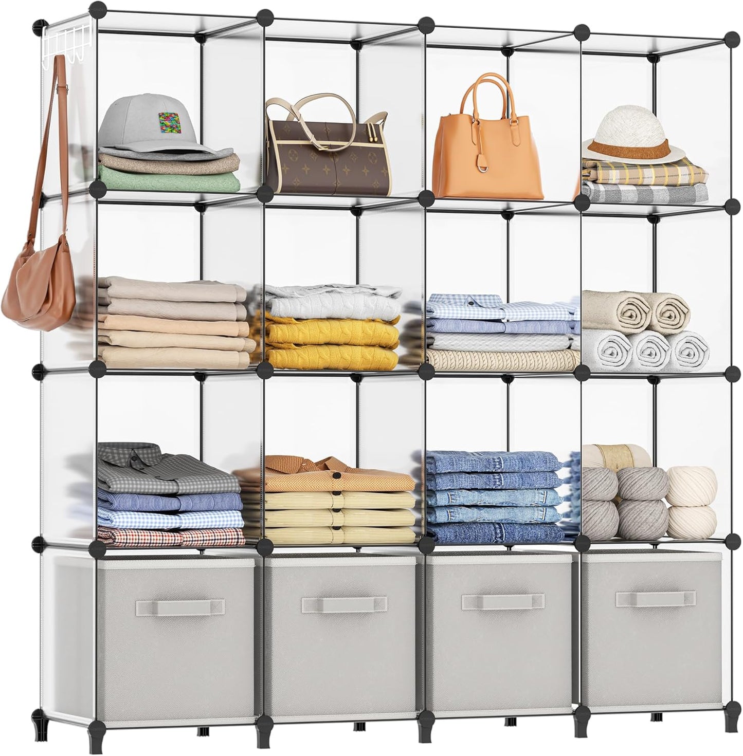 HOMIDEC Closet Organizers and Storage, 16 Cube Storage Organizer, Closet Organizer Bookshelf Cubes Shelves for Clothes, Bedroom, Kids Room, Bathroom, Wardrobe, Garment Racks, White