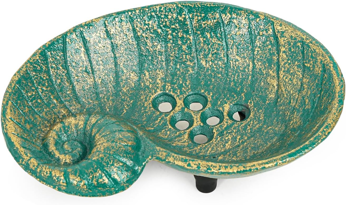 Sungmor Heavy Duty Cast Iron Hand Soap Holder - Lovely Bird Shaped & Antique Green Finish - Decorative Tabletop Soap Dish Tray for Kitchen Bathroom Sink - Practical Bath Soap Box Container