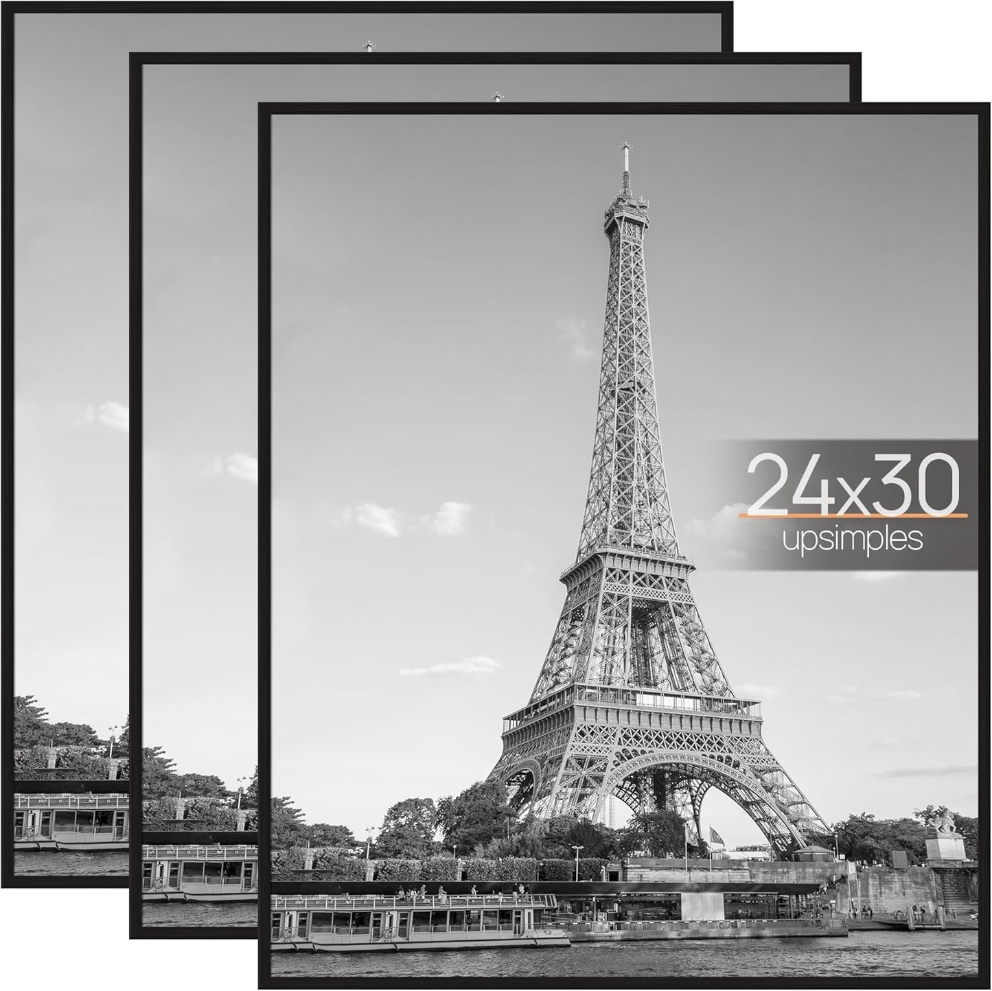 upsimples 16x24 Picture Frame Black 3 Pack, Scratch-Proof Poster Frames 16 x 24 for Photo Gallery - Slide-In Strips, Horizontal or Vertical Wall Mounting