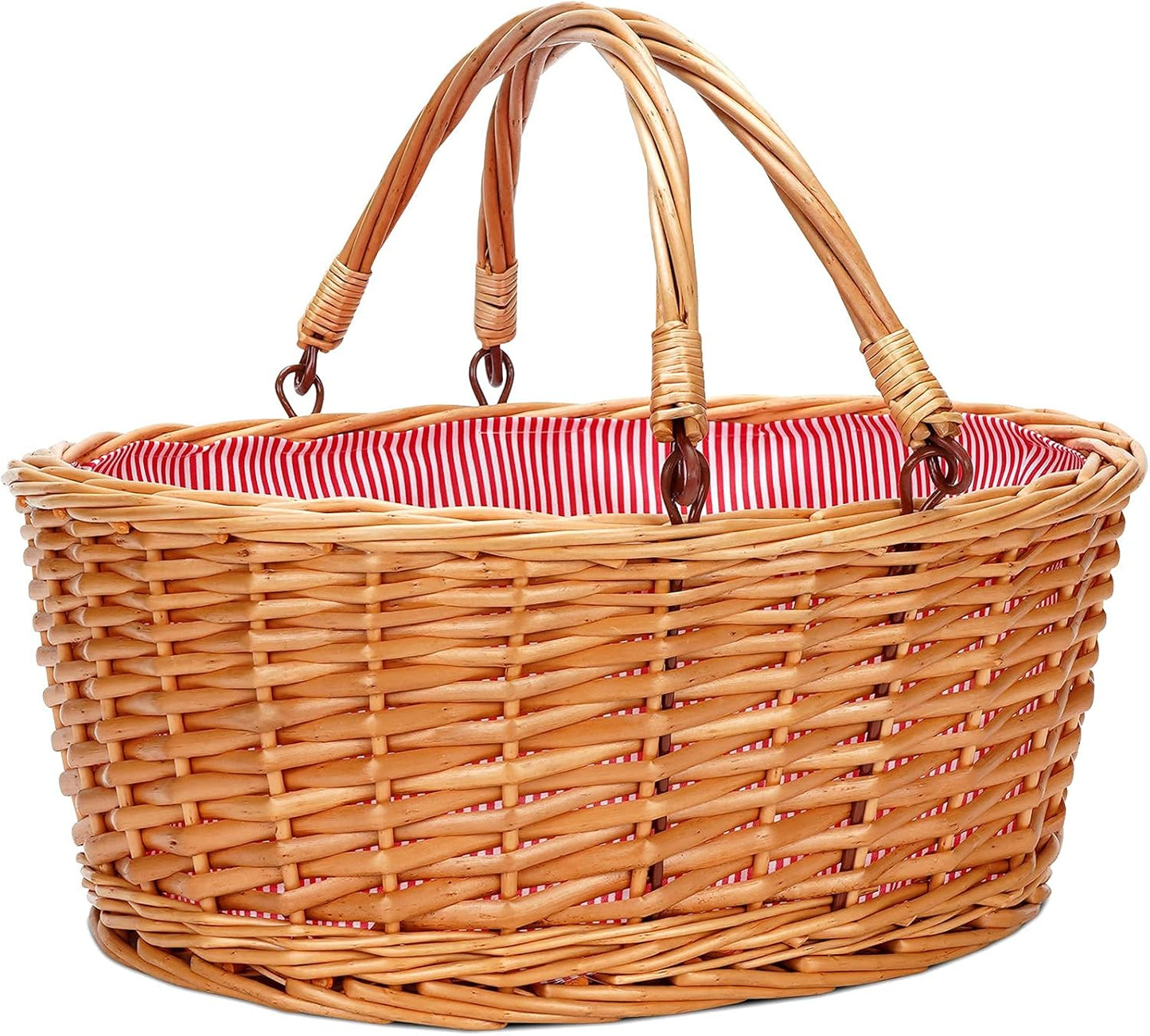 Wicker Picnic Basket with Double Folding Handles, Natural Large Willow Hamper Empty Basket Cheap Easter Eggs Candy Storage Wine Basket for Toy, Flower, Wedding（Grey 16inch）