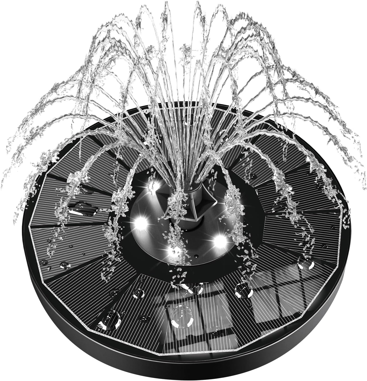 SZMP Solar Water Fountain Upgraded 100% Glass Panel, 3.5W Solar Powered Fountains Built-in 2000 Battery with 7 Nozzle & 4 Fixer, Solar Fountain Pump for Bird Baths, Pond, Outdoor