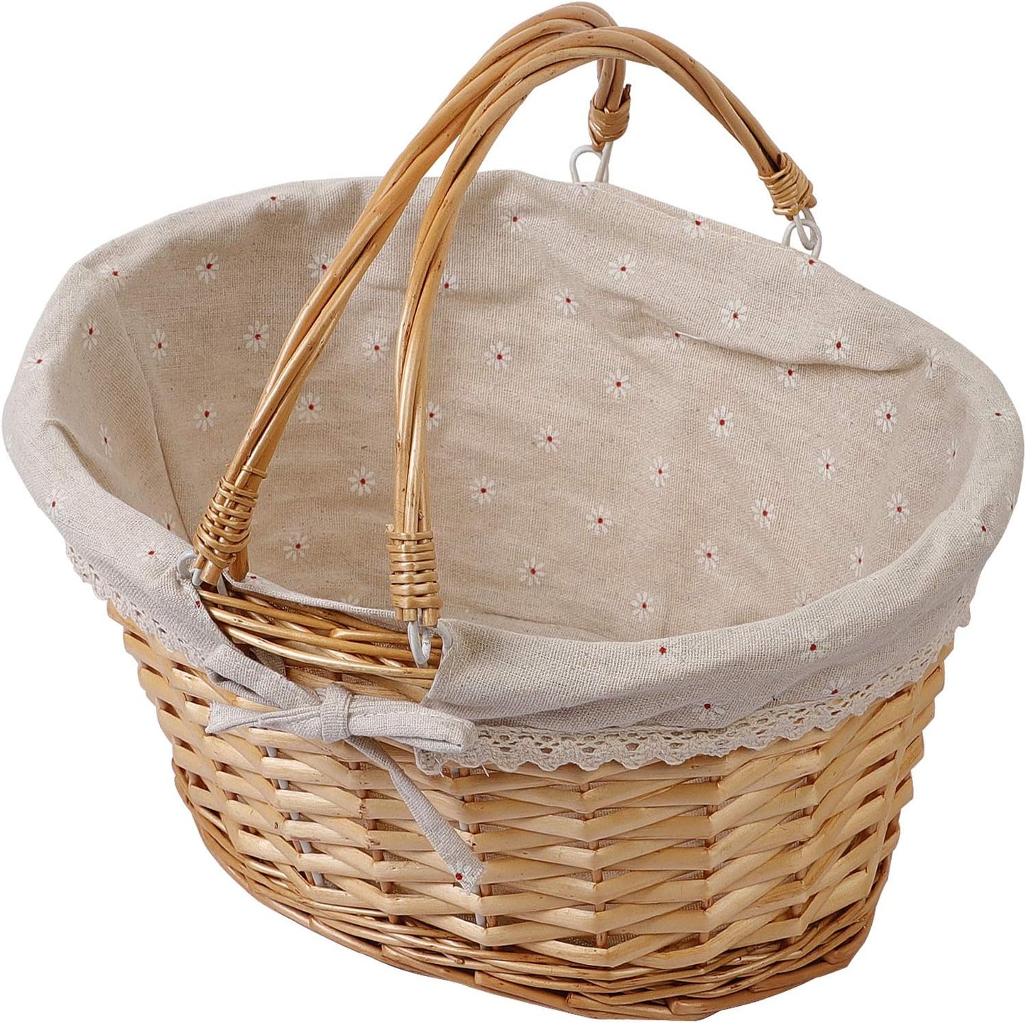 KINJOEK Wicker Woven Basket, Multipurpose Natural Willow Basket with Handle Premium Linen Cotton Cloth Lining for Storage and Decoration, Brown