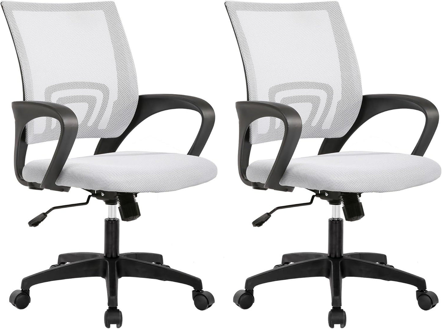 BestOffice | Ergonomic Office Chair | Mid-Back Swivel Desk Chair | Breathable Backrest & Lumbar Support | Adjustable Height | Sponge Seat | Rolling Wheels | White | for Adults & Women