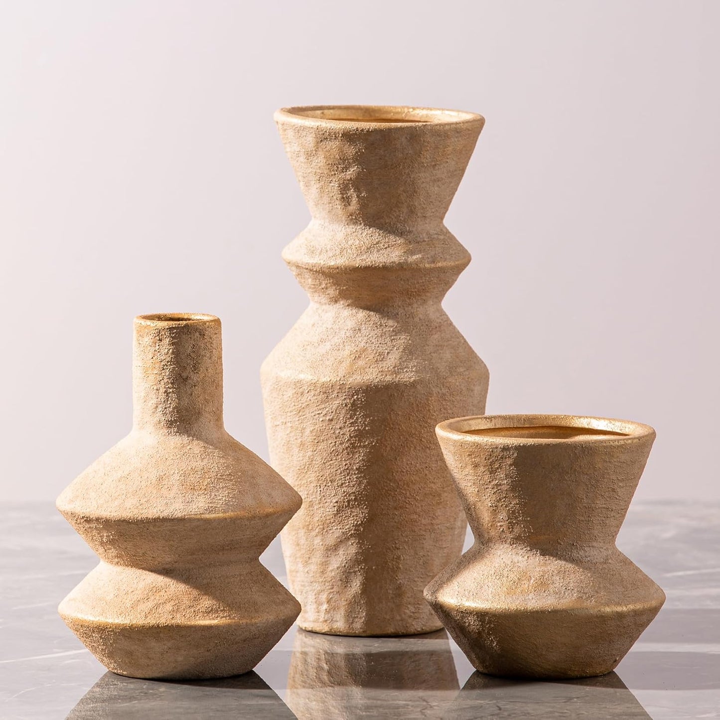 Ceramic Vase Home Table Decor - Flower Vase Set of 3 Living Room Kitchen Decorations Farmhouse Modern Rustic Vases Decorative Centerpiece for Shelf Bedroom Office Bathroom Dining Coffee Desk