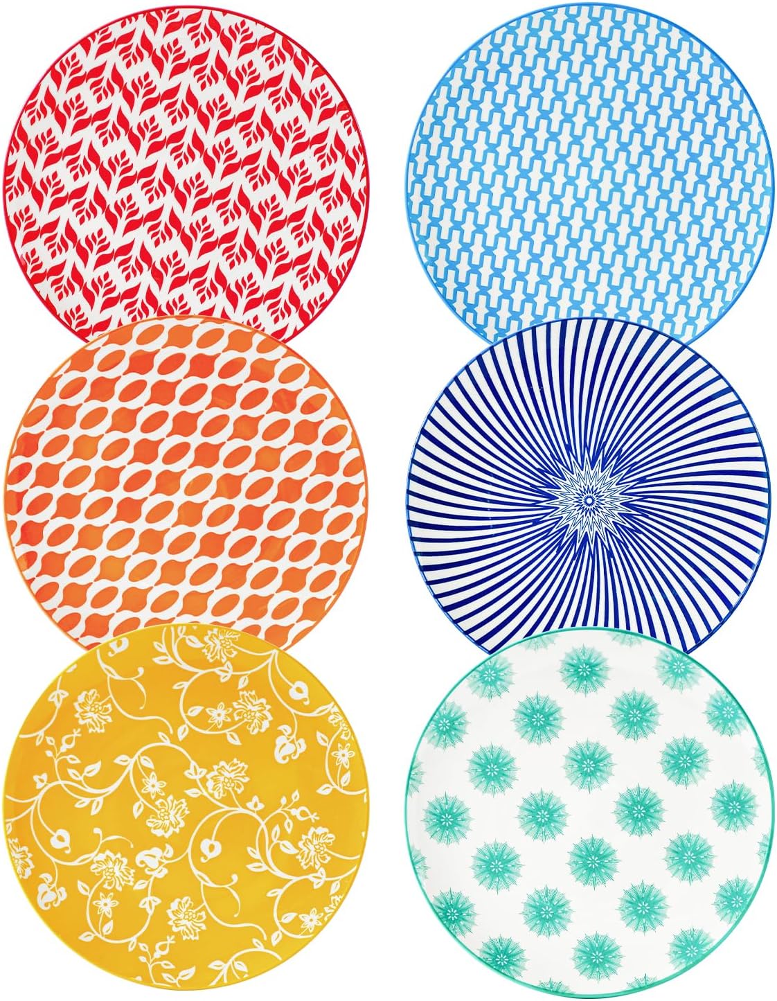 Ceramic Salad Plates Set - 8.5 Inch Small Round Dessert Dishes for Kitchen Dinner Pasta Appetizer Sandwich - Scratch Resistant Porcelain Microwave Oven Dishwasher Safe - Set of 6 - Vintage Blue