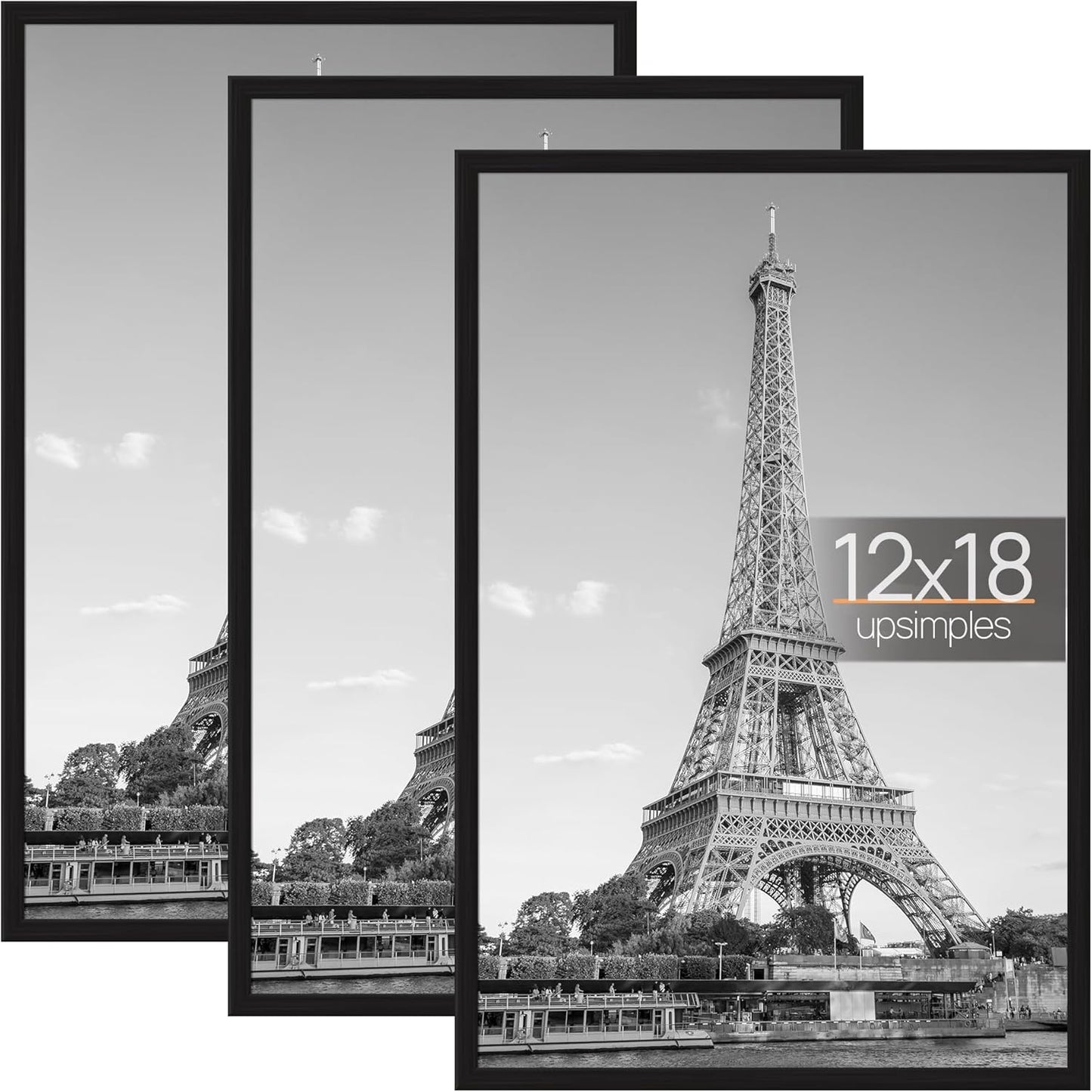 upsimples 16x24 Picture Frame Black 3 Pack, Scratch-Proof Poster Frames 16 x 24 for Photo Gallery - Slide-In Strips, Horizontal or Vertical Wall Mounting